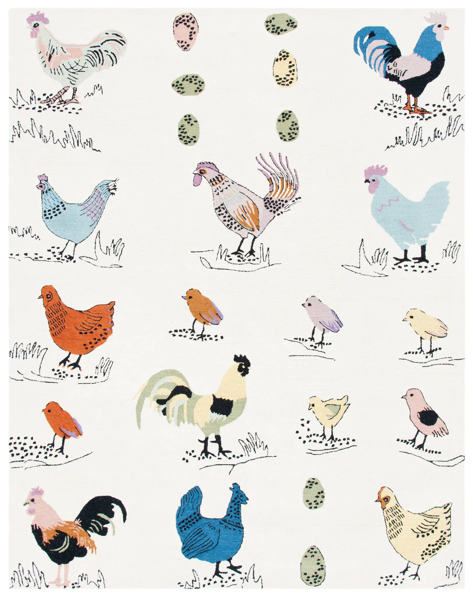 Novelty Rooster And Hen Hand-Tufted Wool Rug