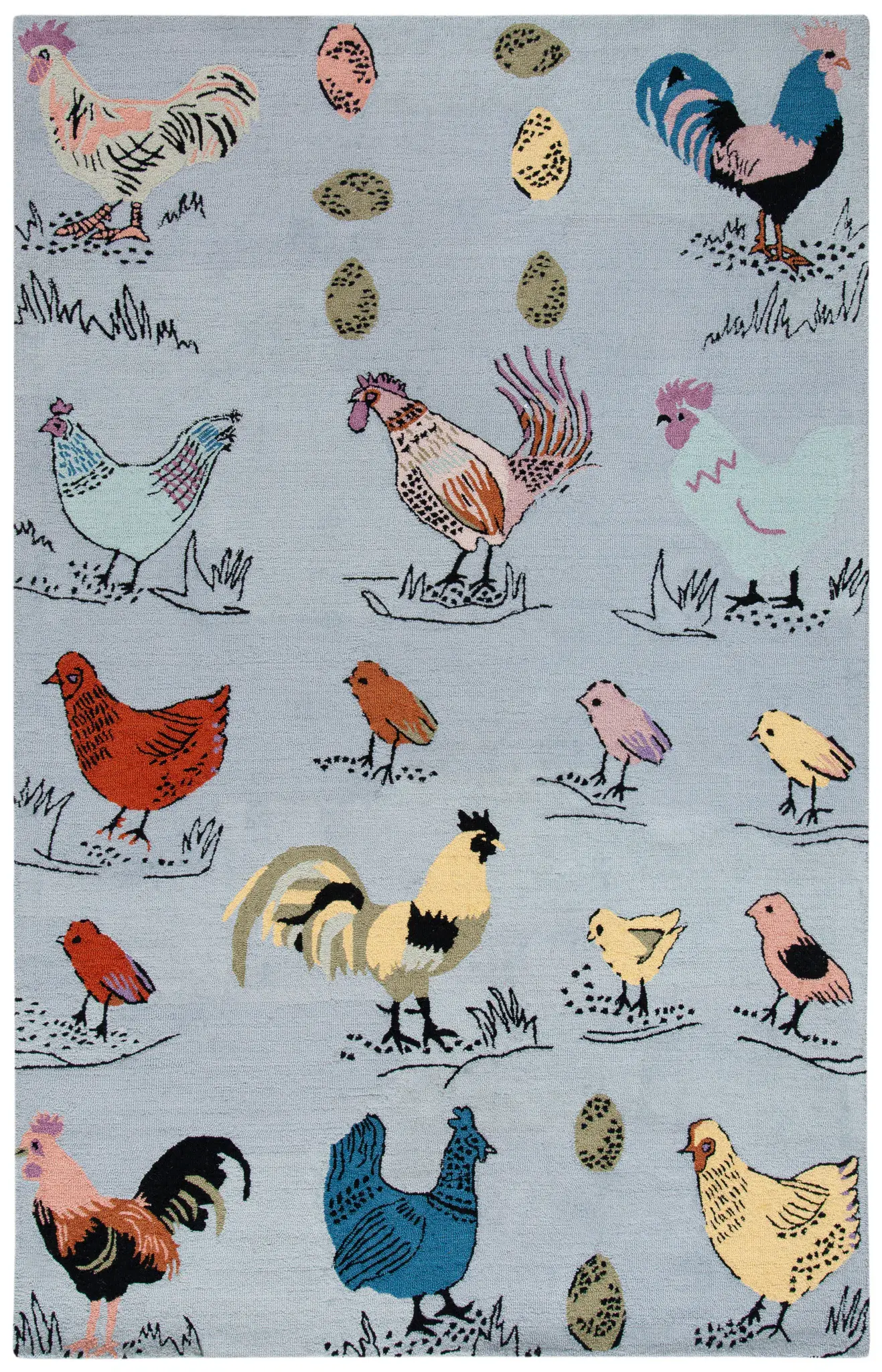 Novelty Rooster And Hen Hand-Tufted Wool Rug