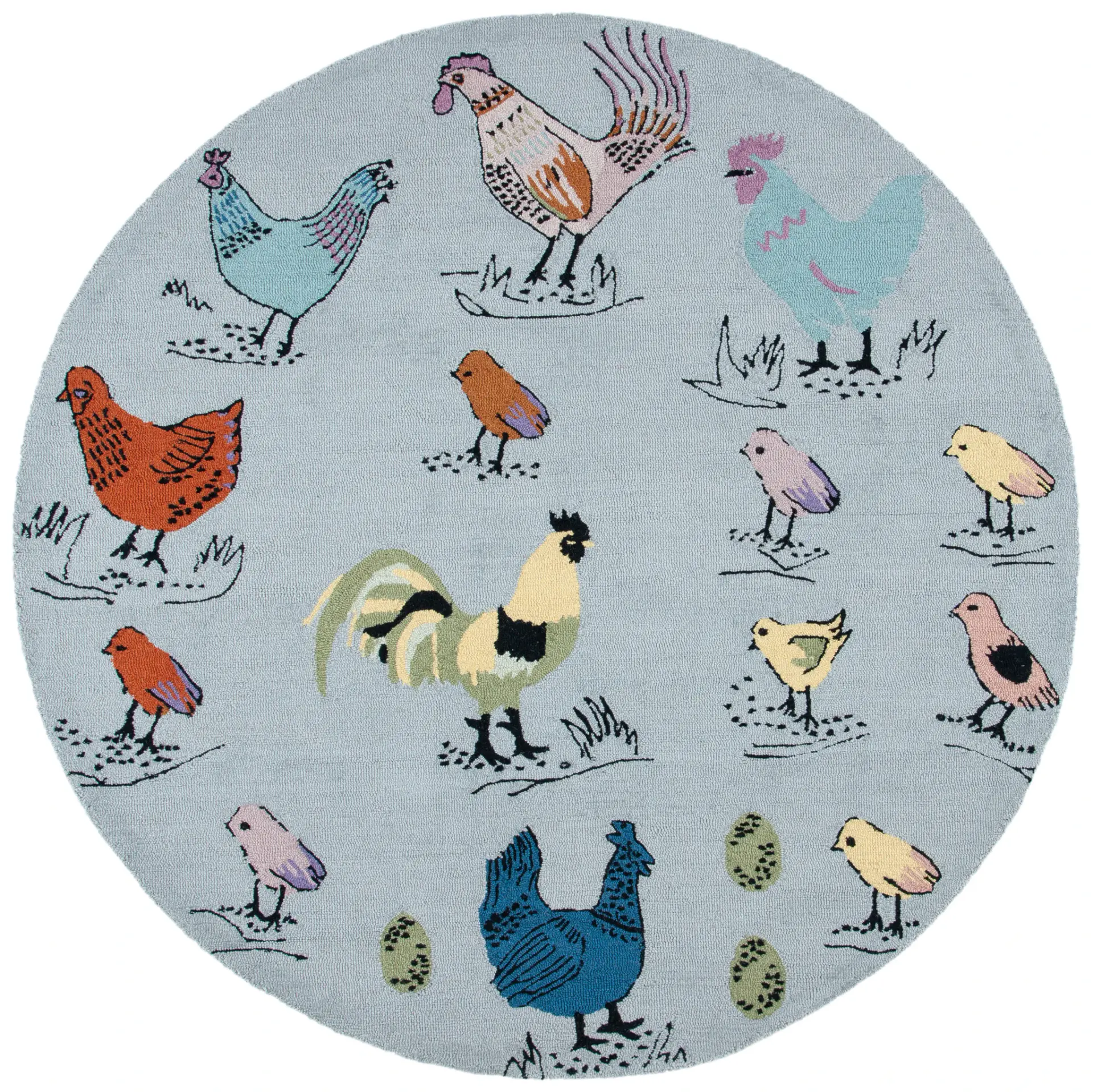 Novelty Rooster And Hen Hand-Tufted Wool Rug