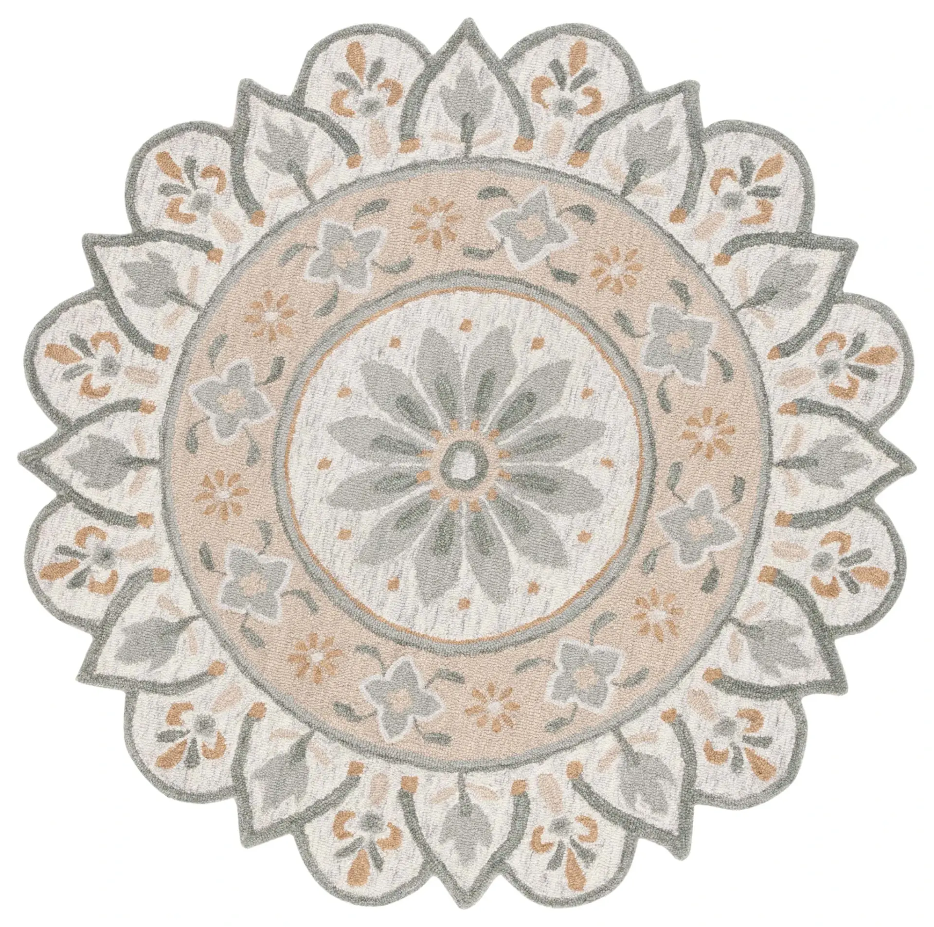 Novelty Scalloped Floral Medallion Wool Rug