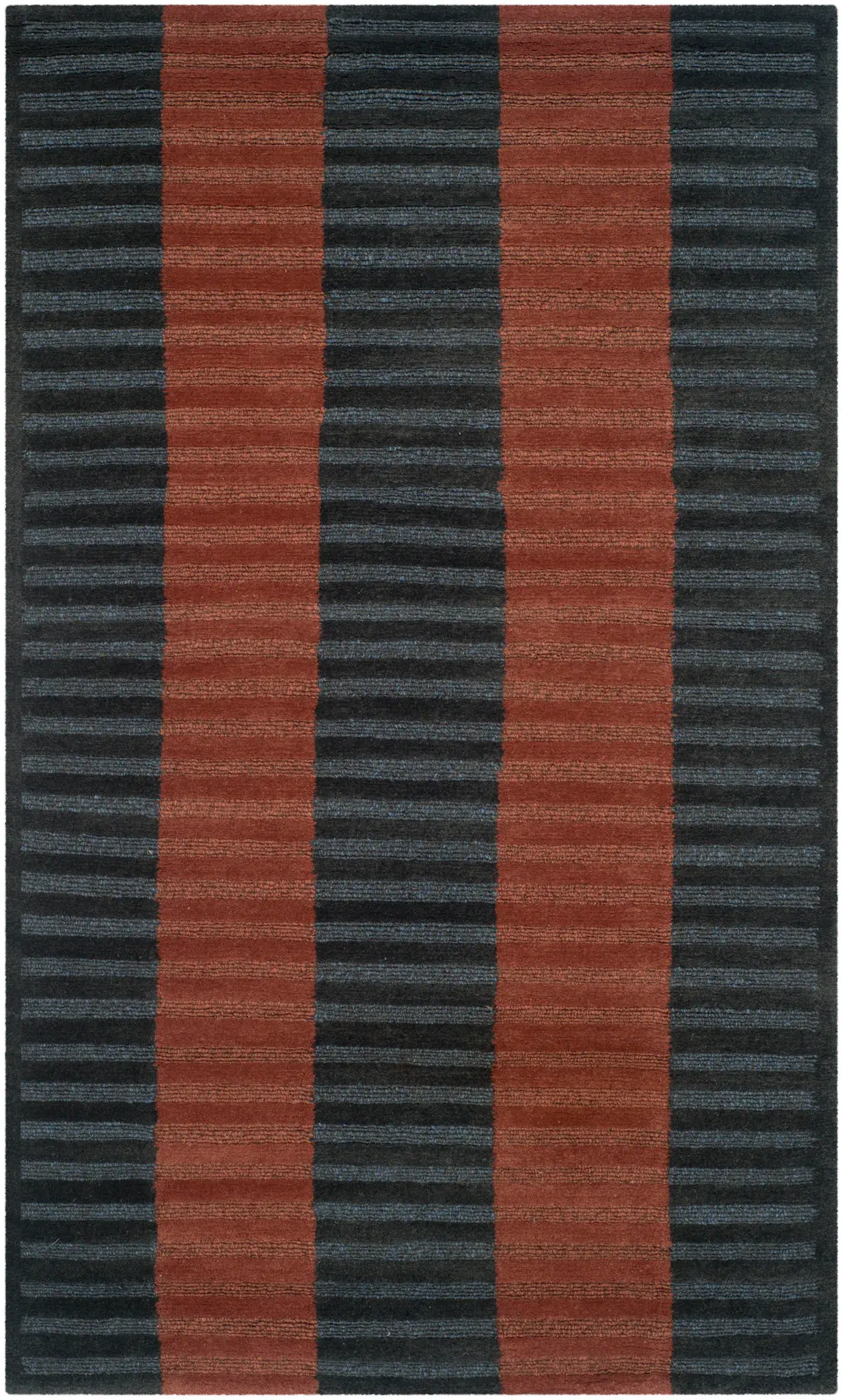 Nepalese Blocked Stripe Hand-Knotted Wool Rug