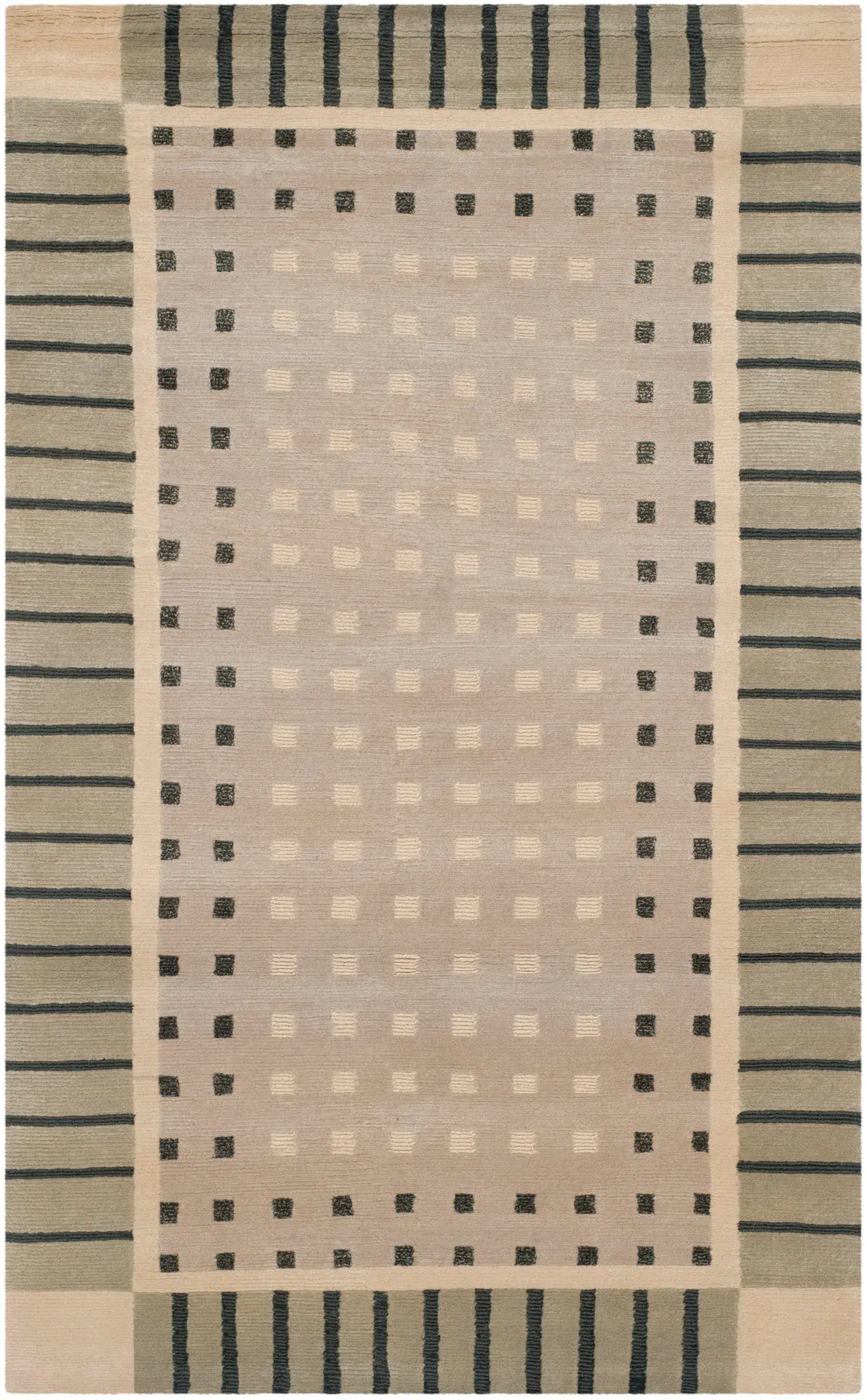 Nepalese Framed Grid Hand-Knotted Wool Rug