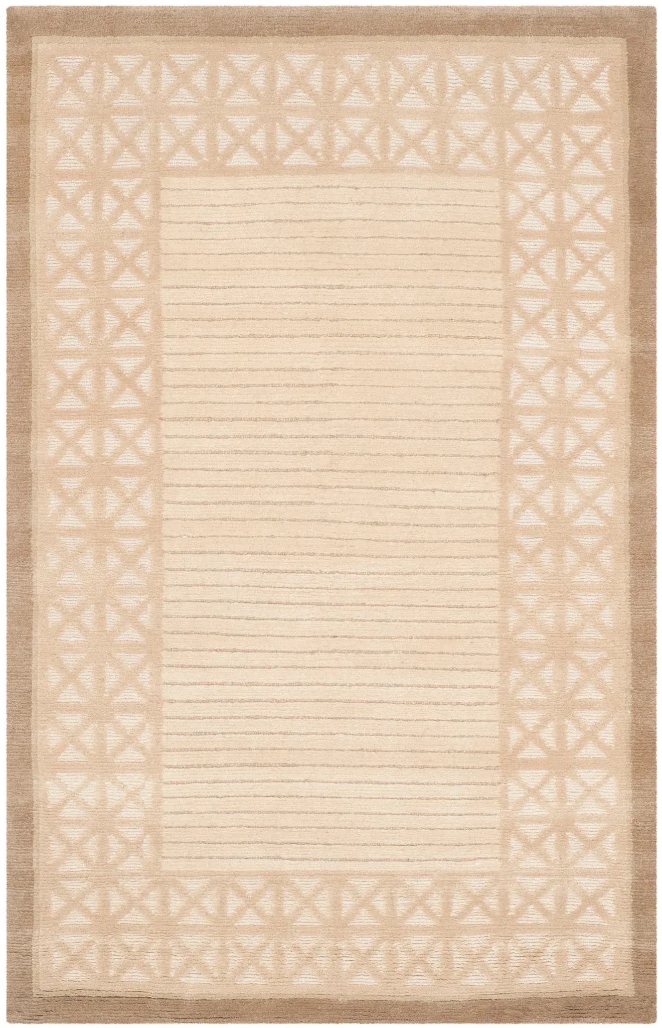 Nepalese Striped Lattice Hand-Knotted Wool Rug