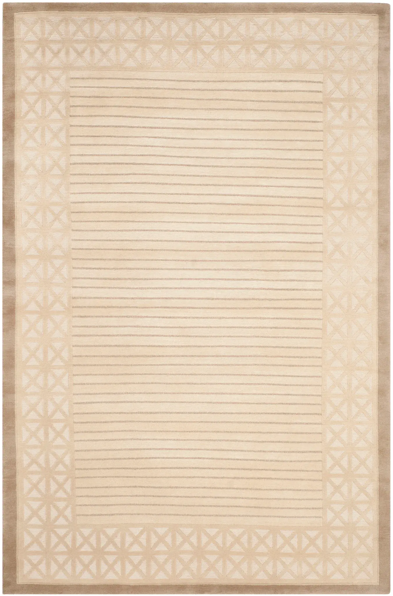 Nepalese Striped Lattice Hand-Knotted Wool Rug