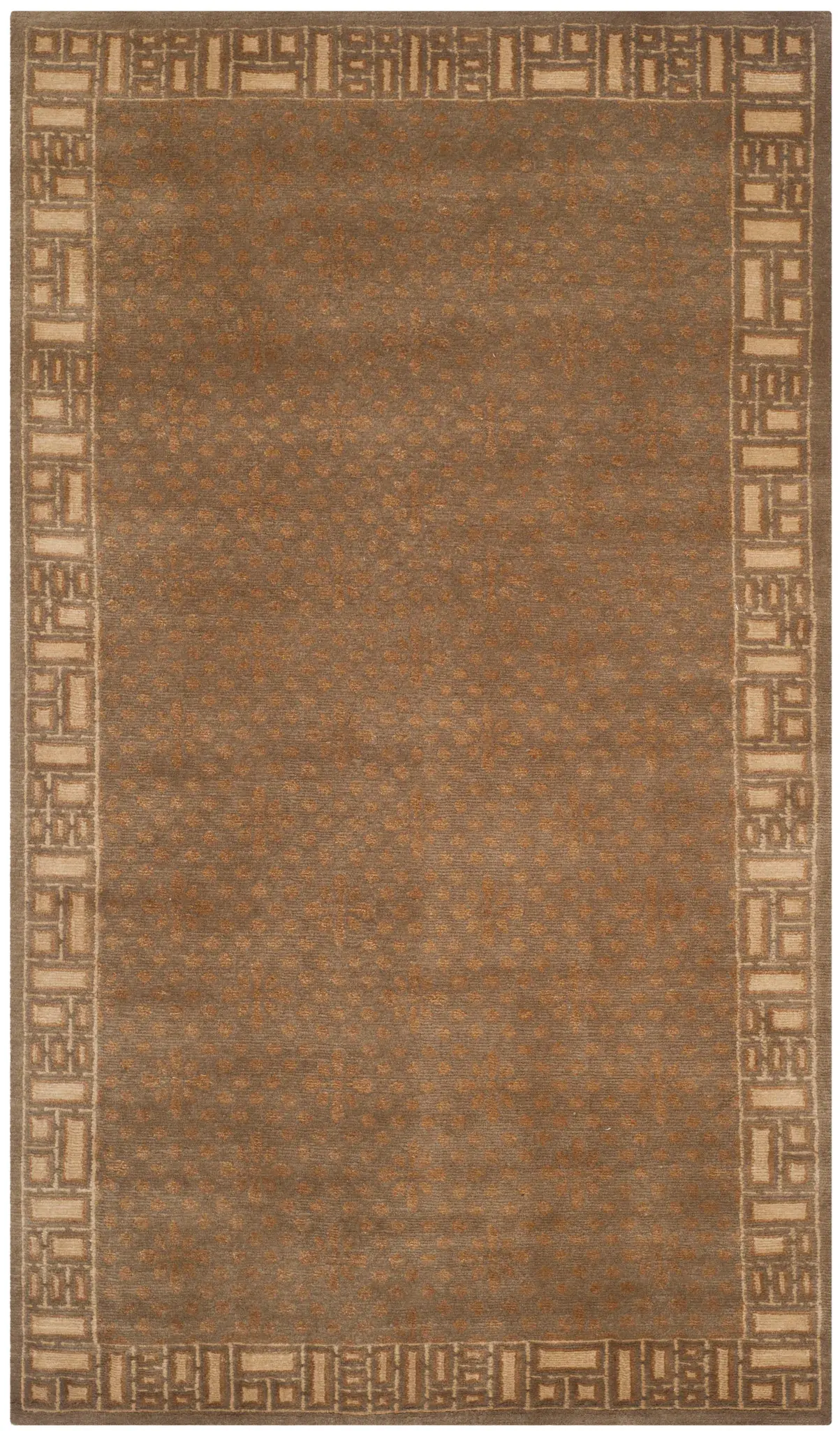 Nepalese Repeating Floral Bordered Hand-Knotted Rug
