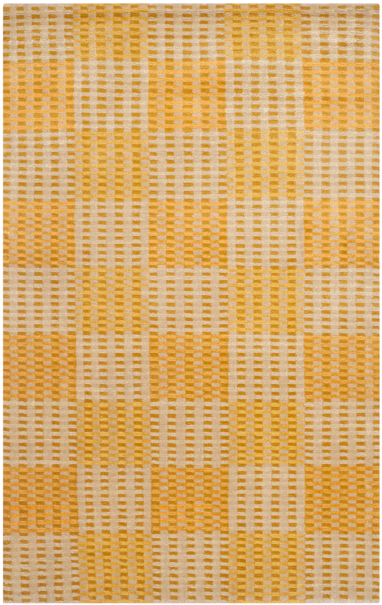 Nepalese Checkered Plaid Hand-Knotted Rug
