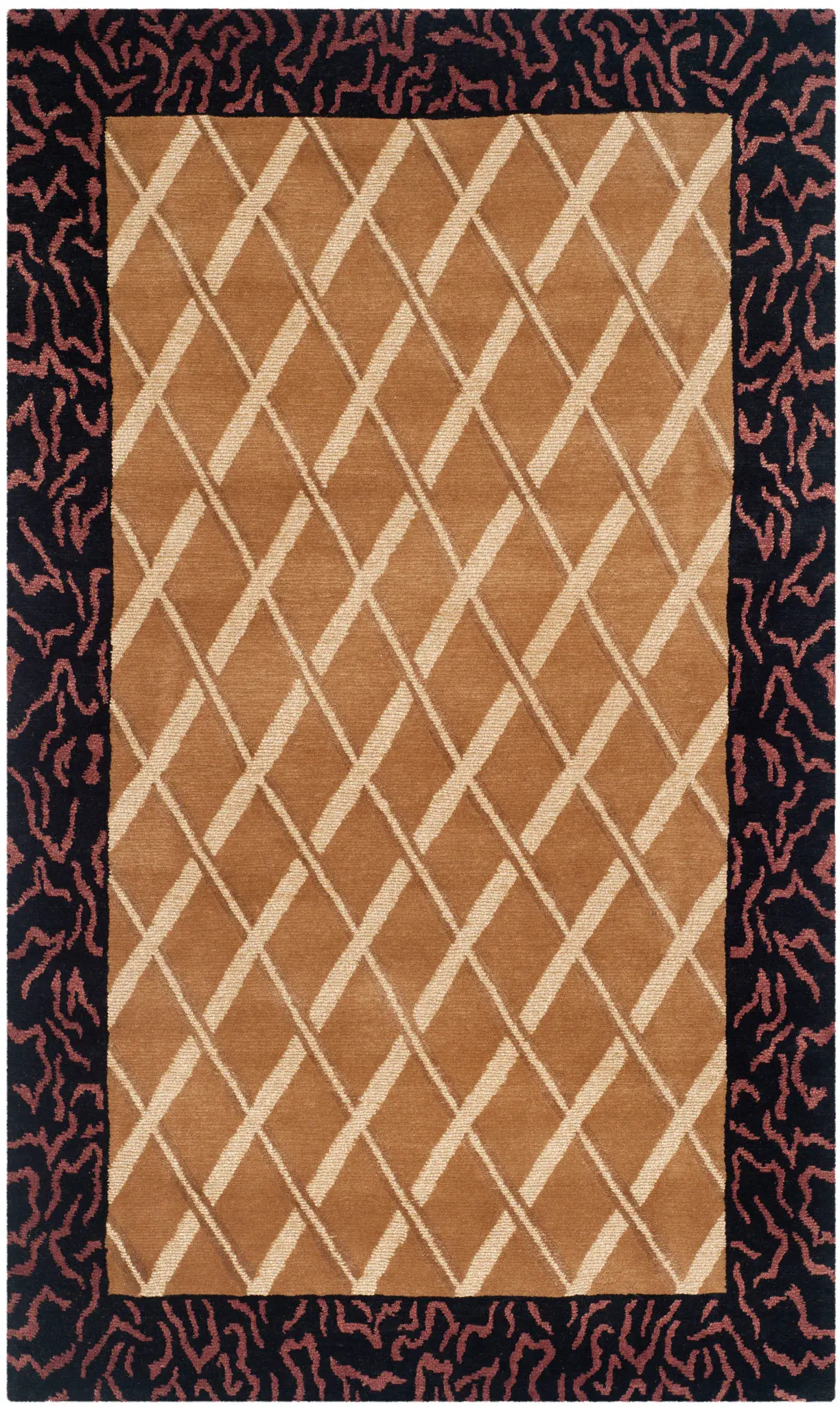 Nepalese Mid-Century Diamond Lattice Hand-Knotted Rug