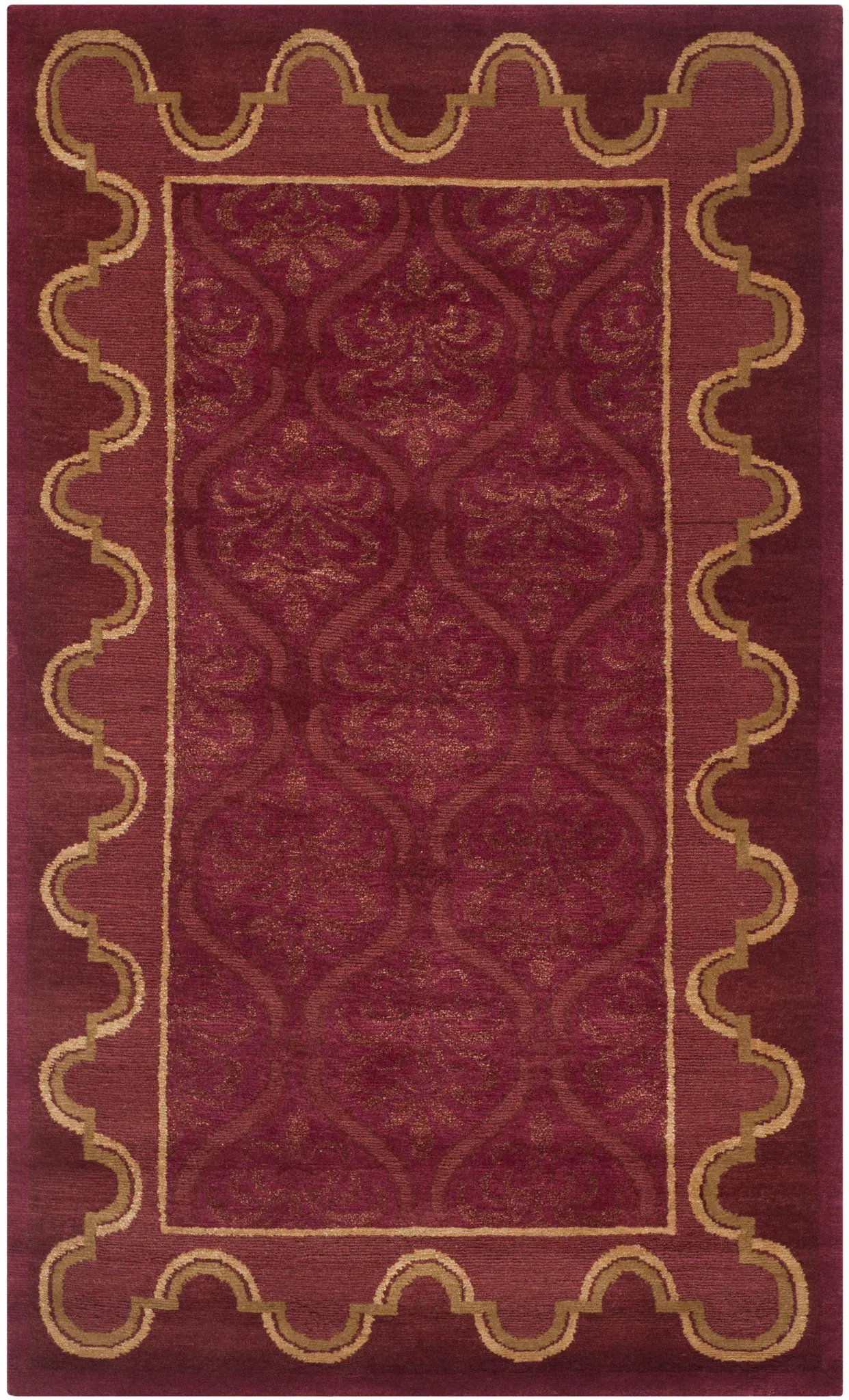 Nepalese Scalloped Damask Hand-Knotted Rug