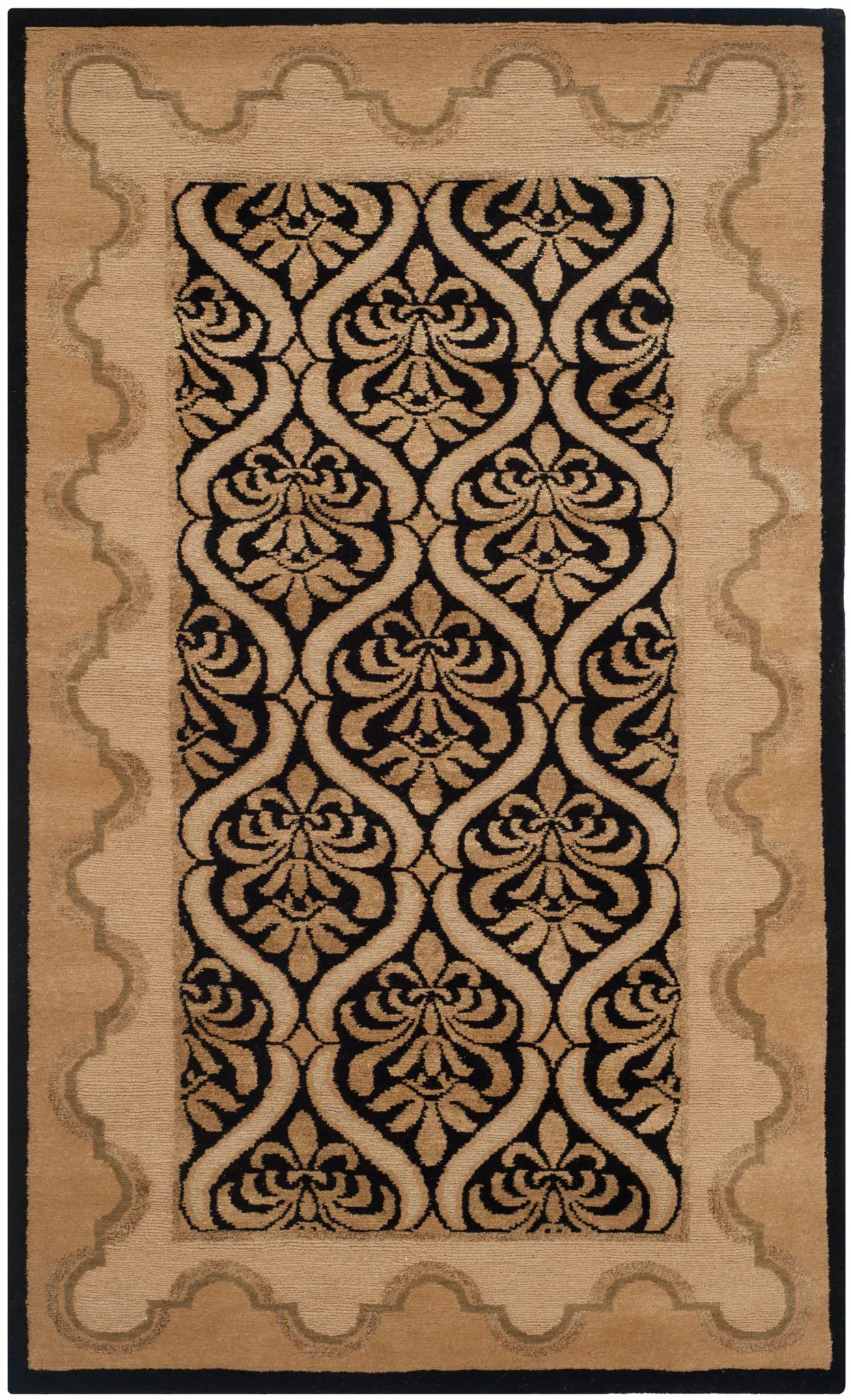 Nepalese Scalloped Damask Hand-Knotted Rug