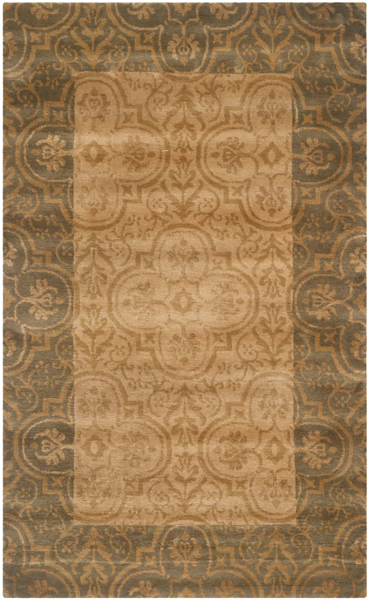Nepalese Damask Border Hand-Knotted Rug