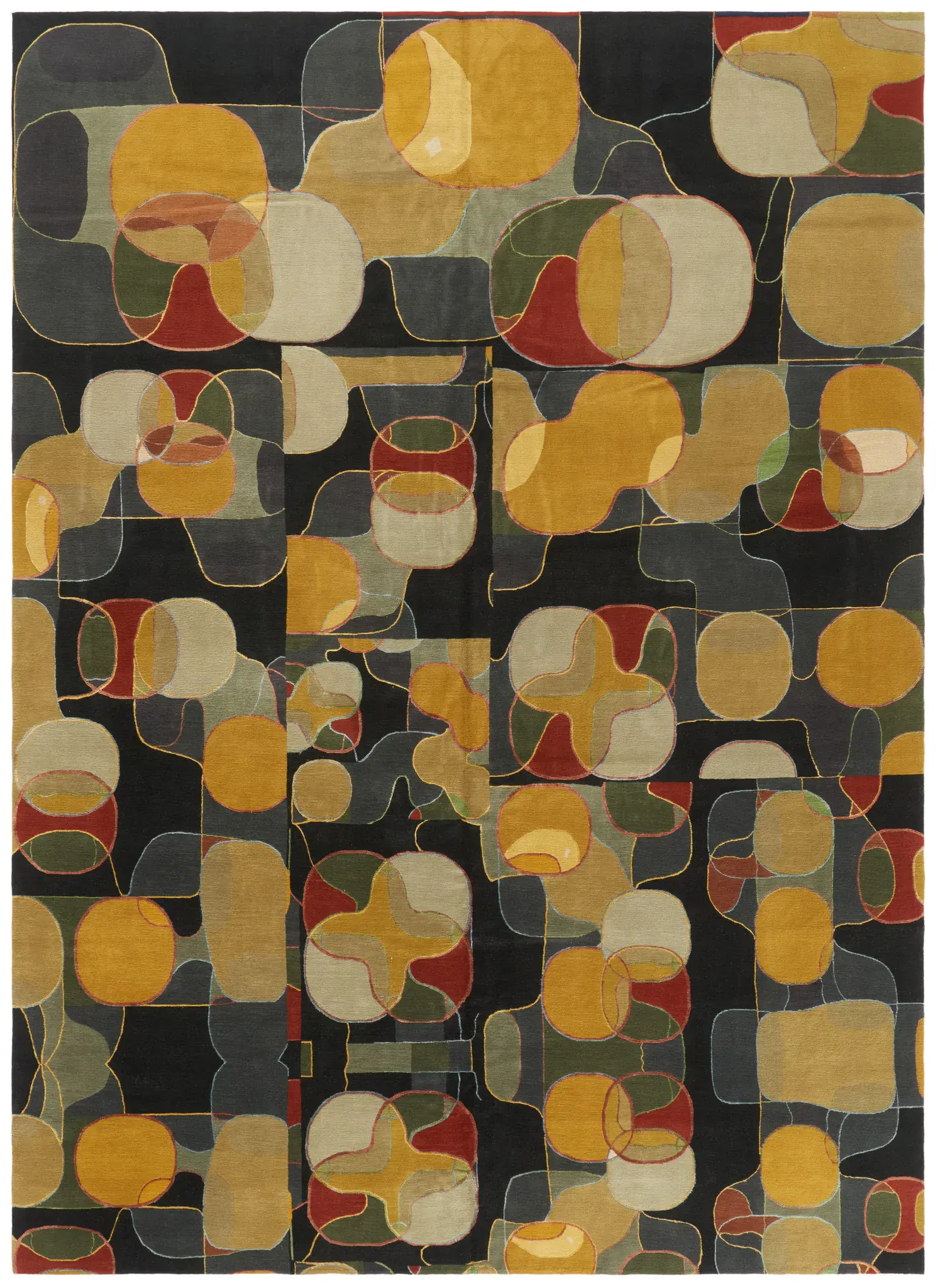Nepalese Overlapping Retro Shapes Hand-Knotted Rug