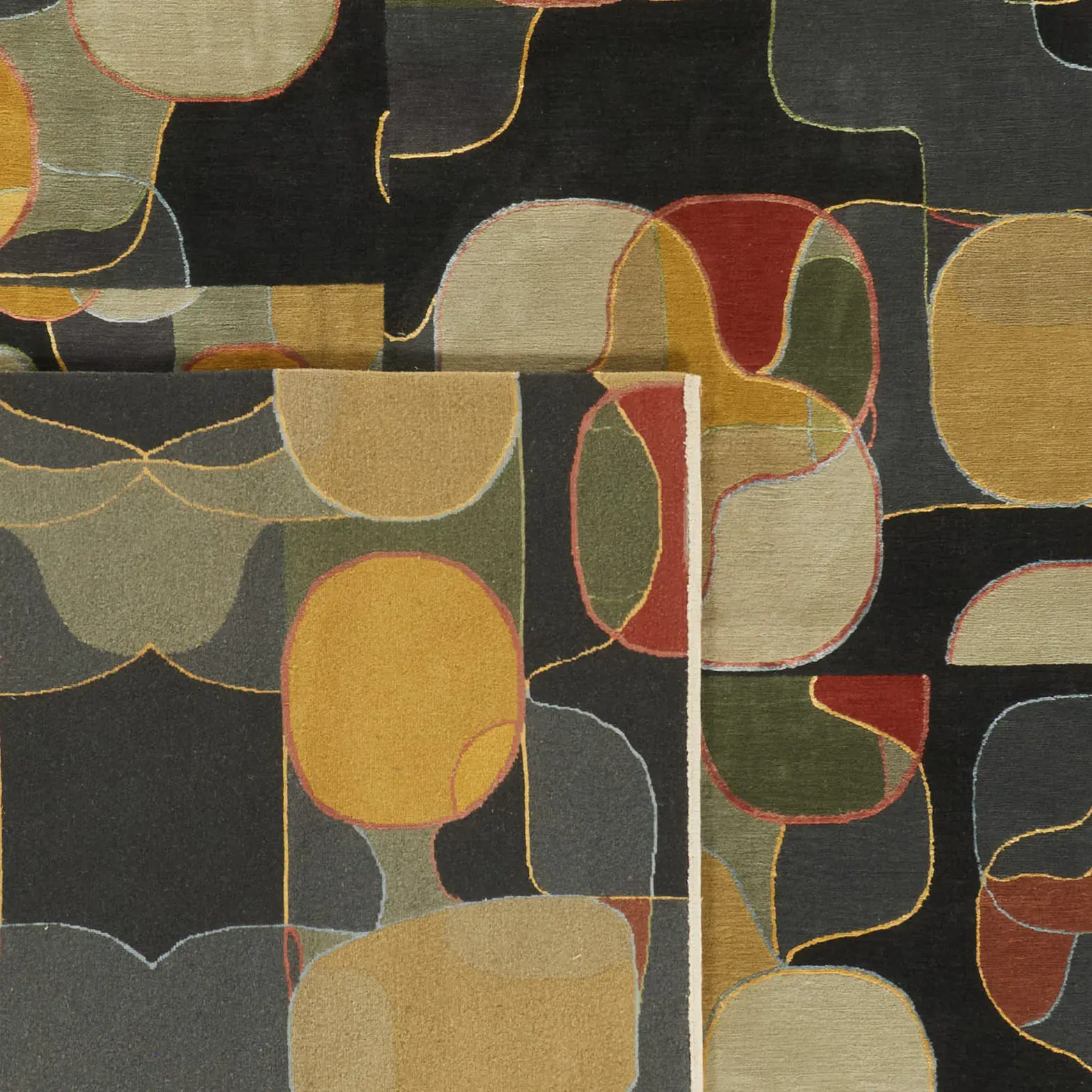 Nepalese Overlapping Retro Shapes Hand-Knotted Rug