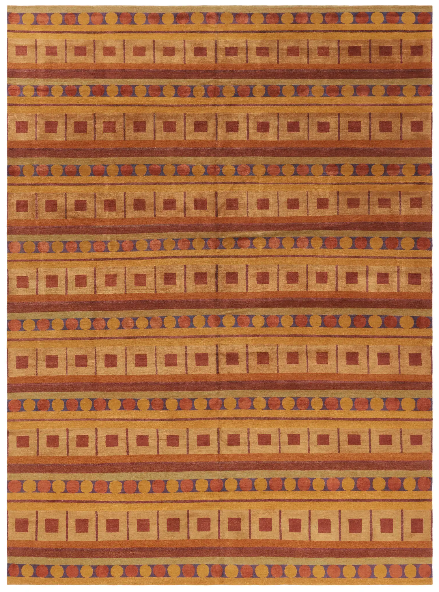 Nepalese Banded Geometric Hand-Knotted Rug