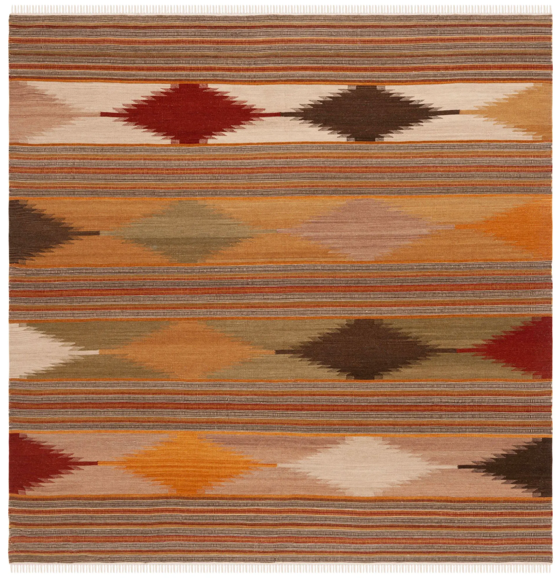 Kilim Diamond Stripe Hand-Woven Wool Rug