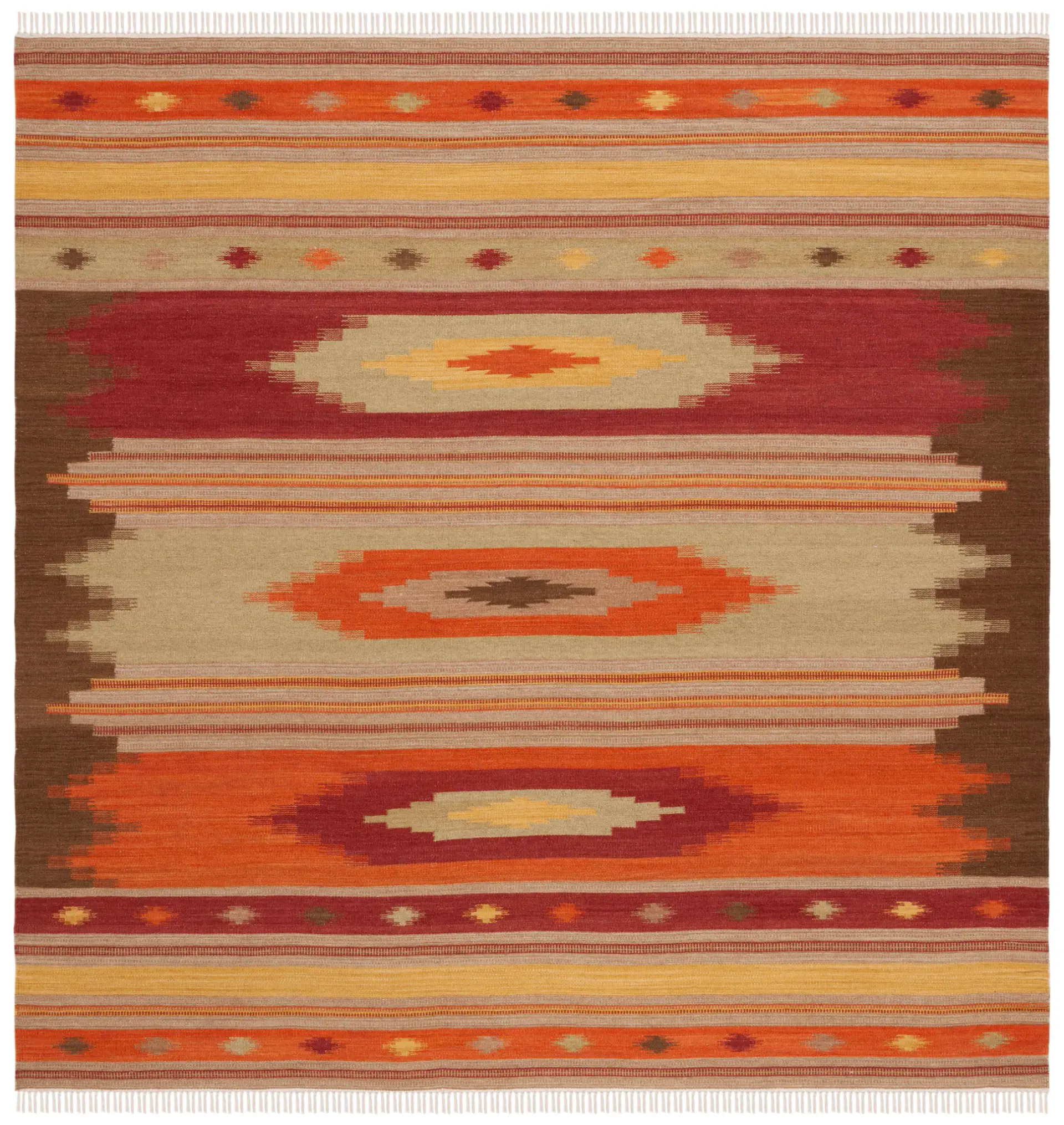 Kilim Southwestern Striped Hand-Woven Wool Rug