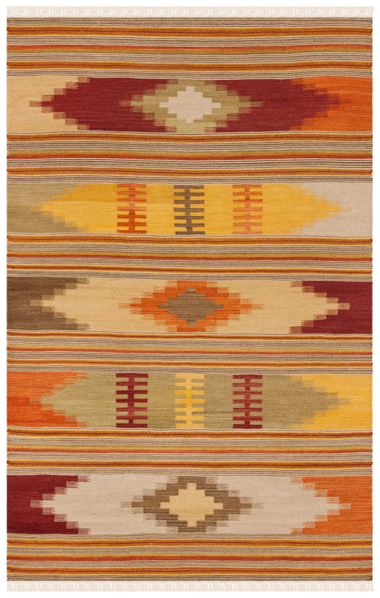 Kilim Striped Diamond Hand-Woven Wool Rug