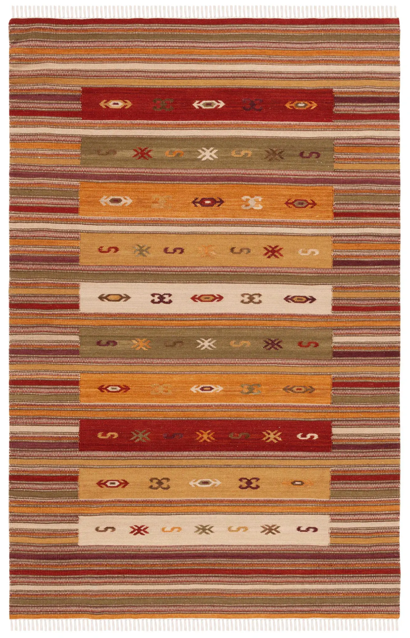 Kilim Banded Stripe Hand-Woven Wool Rug