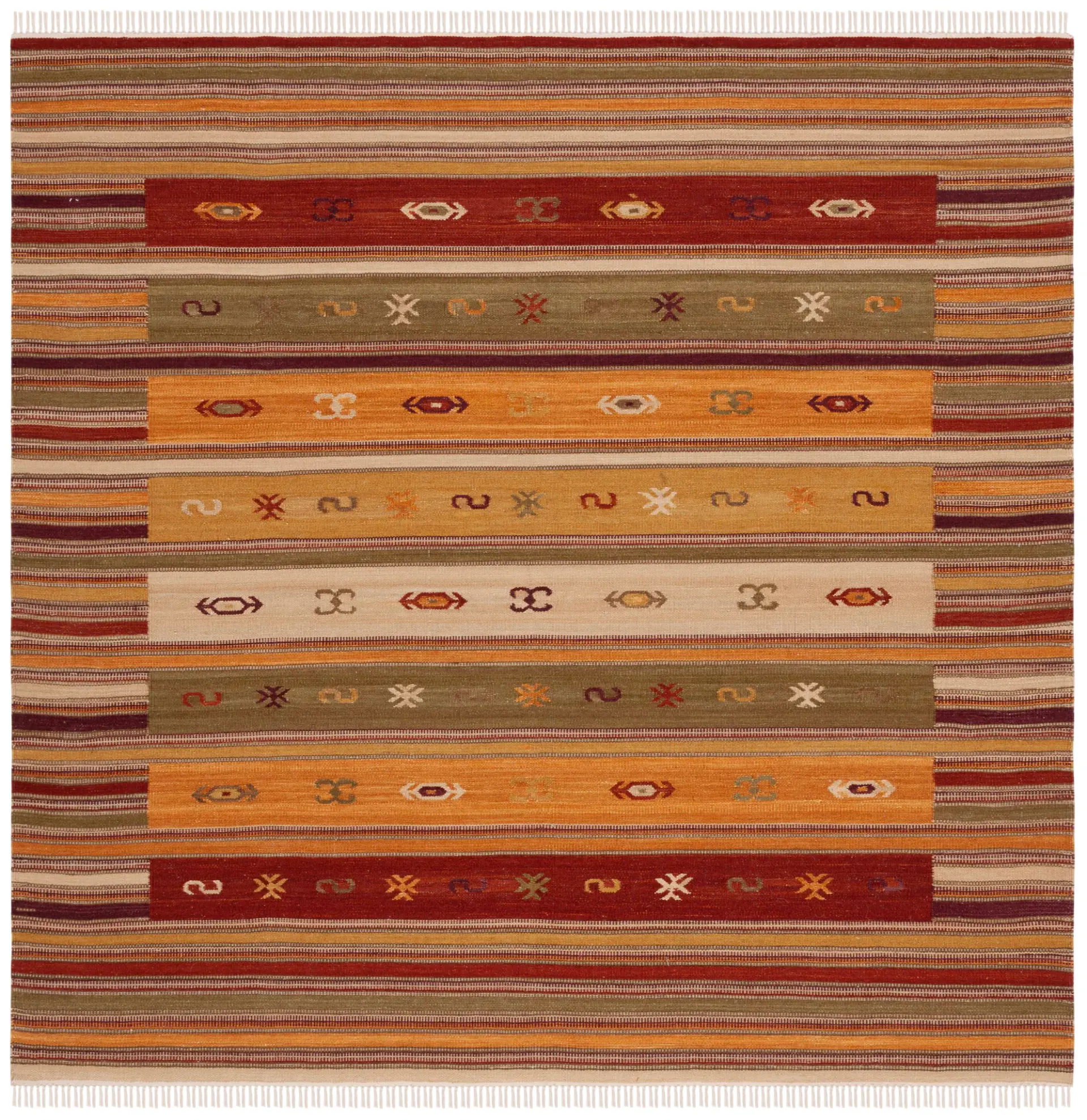 Kilim Banded Stripe Hand-Woven Wool Rug