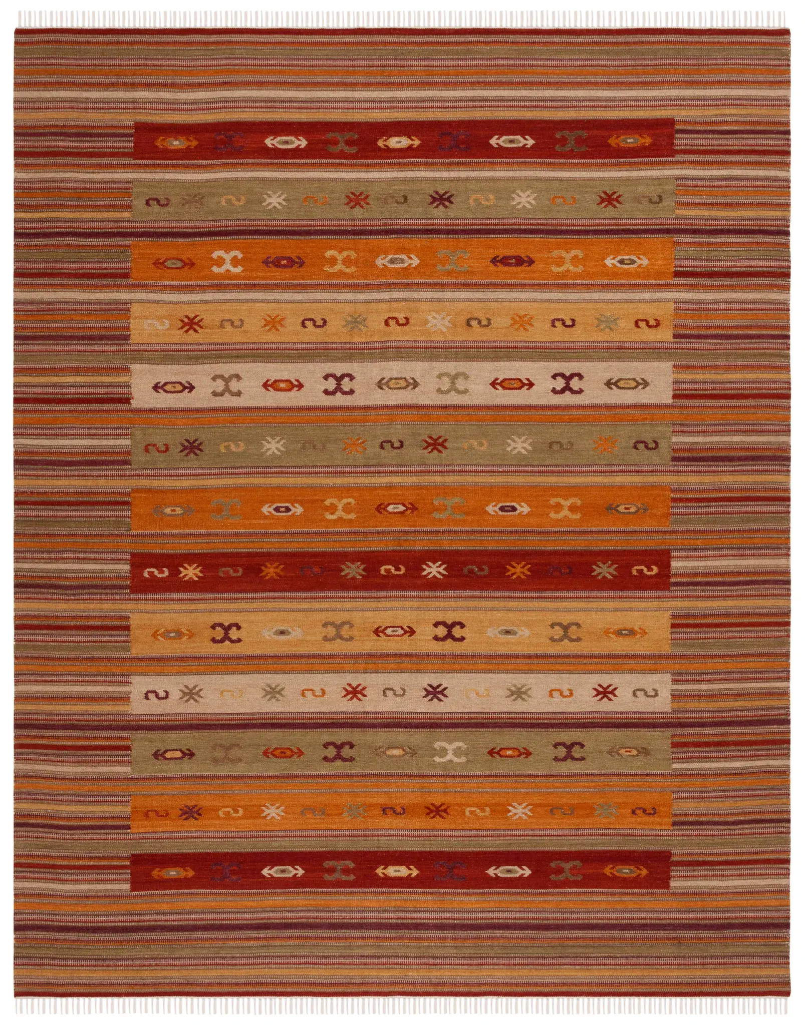 Kilim Banded Stripe Hand-Woven Wool Rug