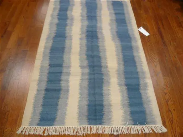 Kilim Ikat Stripe Hand-Woven Wool Rug