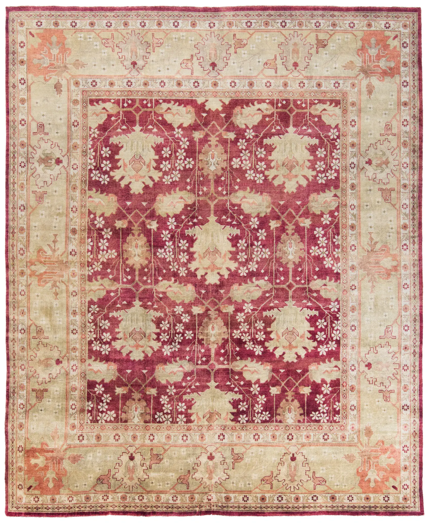 Oushak Symmetrical Floral Hand-Knotted Wool Rug