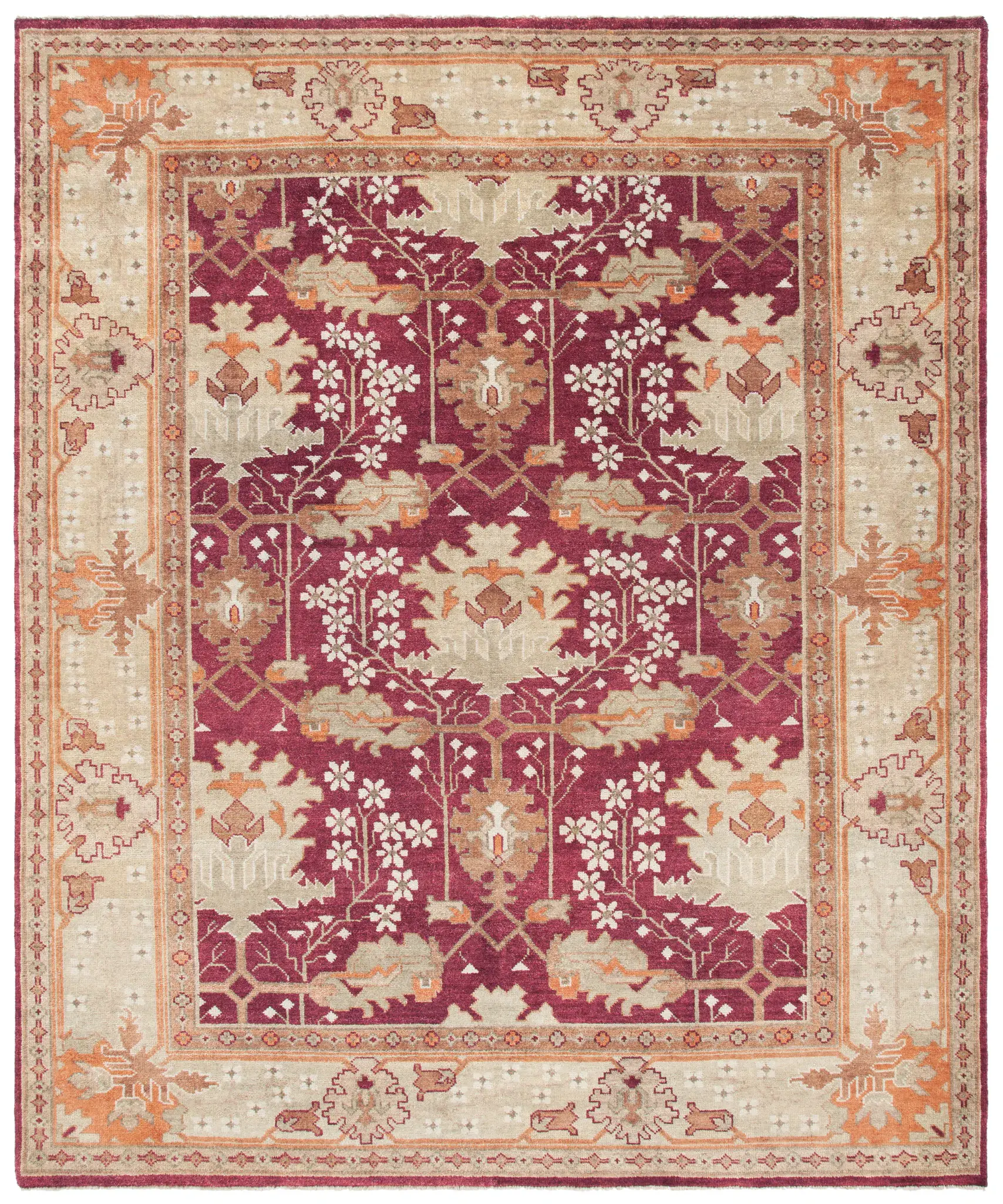 Oushak Symmetrical Floral Hand-Knotted Wool Rug