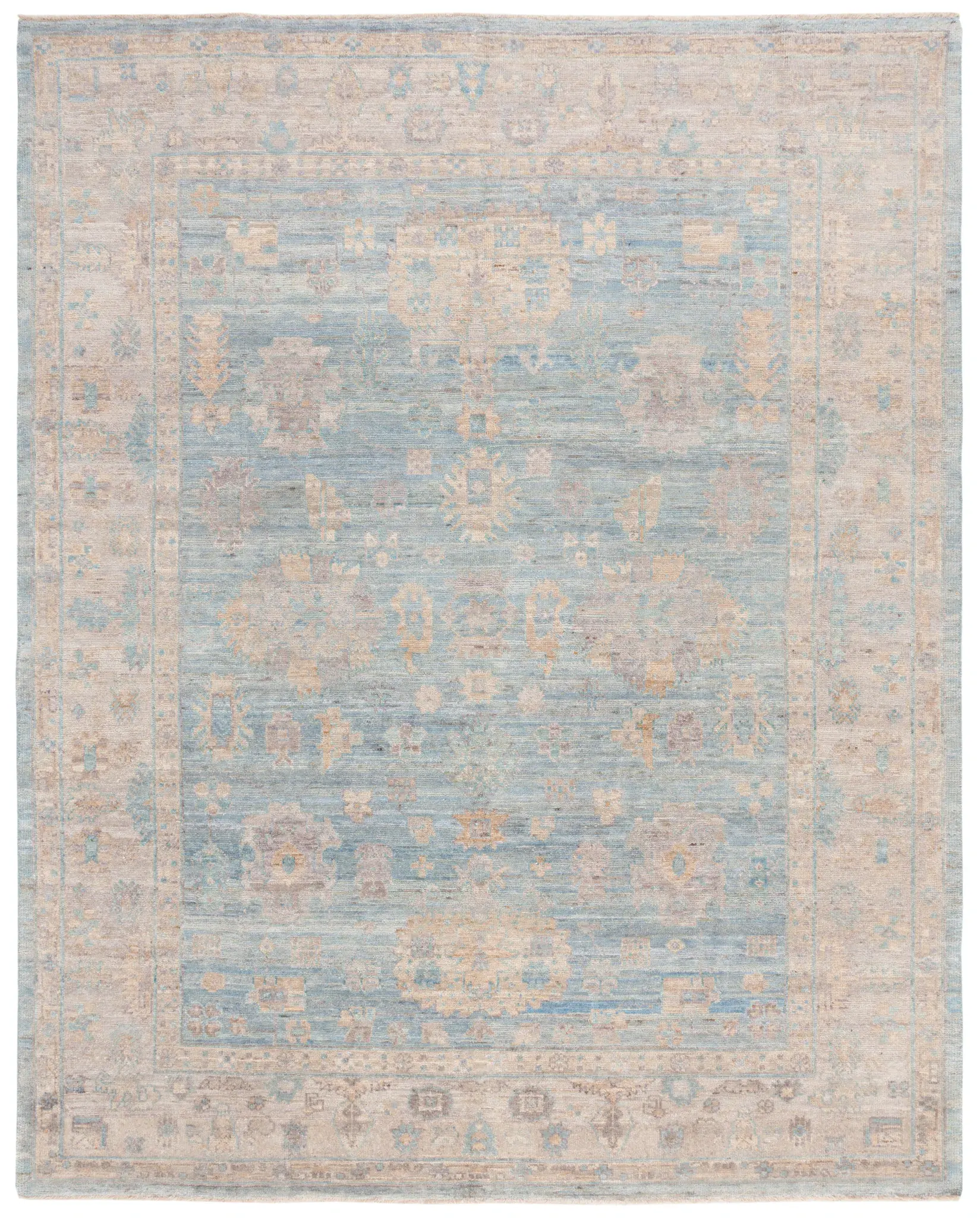 Oushak Large-Scale Palmette Floral Hand-Knotted Wool Rug