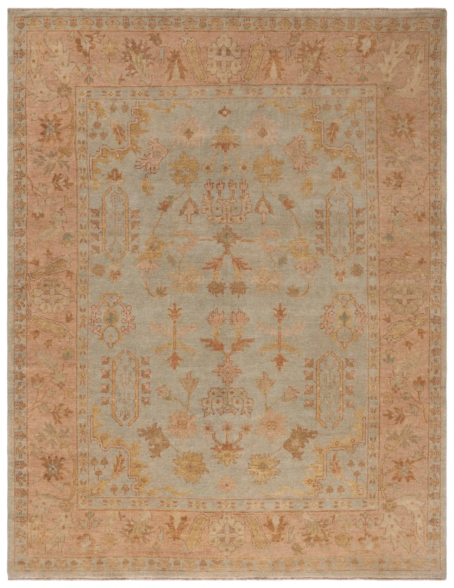 Oushak Scattered Botanical Hand-Knotted Wool Rug