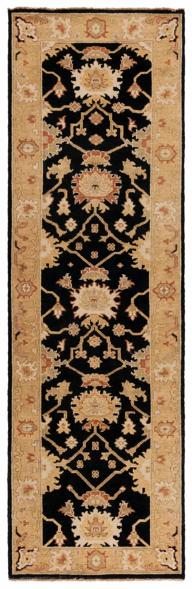 Oushak Faded Floral Bordered Hand-Knotted Wool Rug