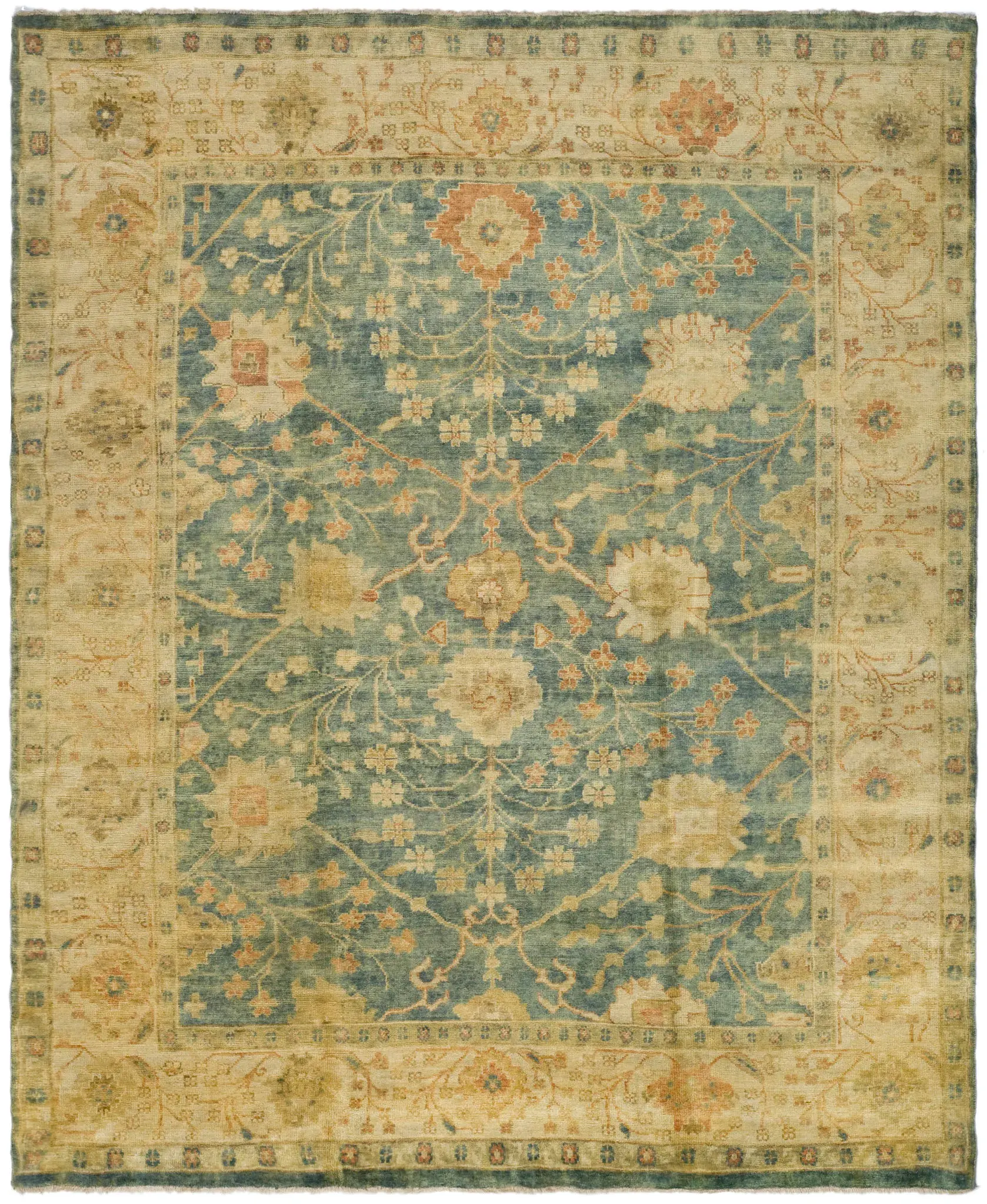 Oushak Faded Vine Hand-Knotted Wool Rug