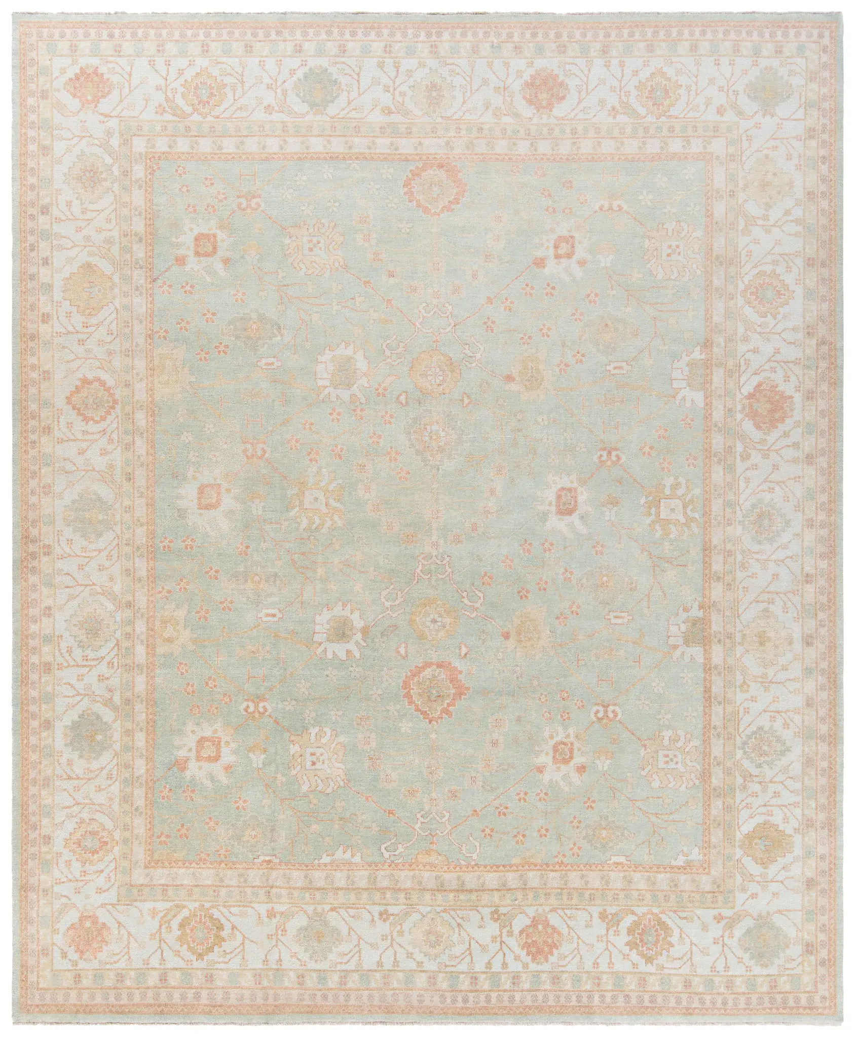 Oushak Faded Vine Hand-Knotted Wool Rug