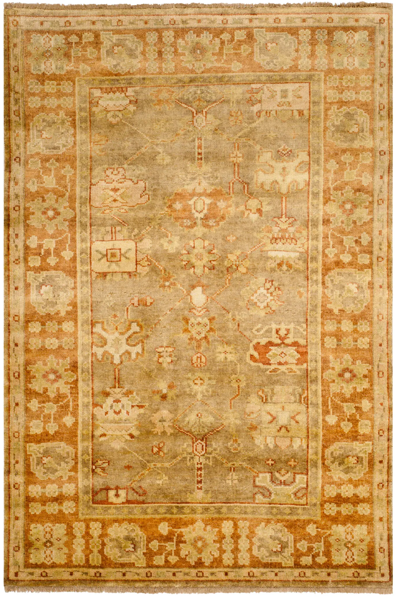 Oushak Lattice Floral Hand-Knotted Wool Rug