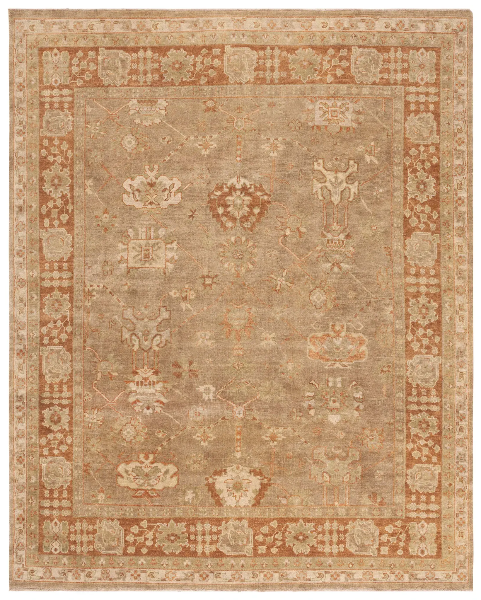 Oushak Lattice Floral Hand-Knotted Wool Rug