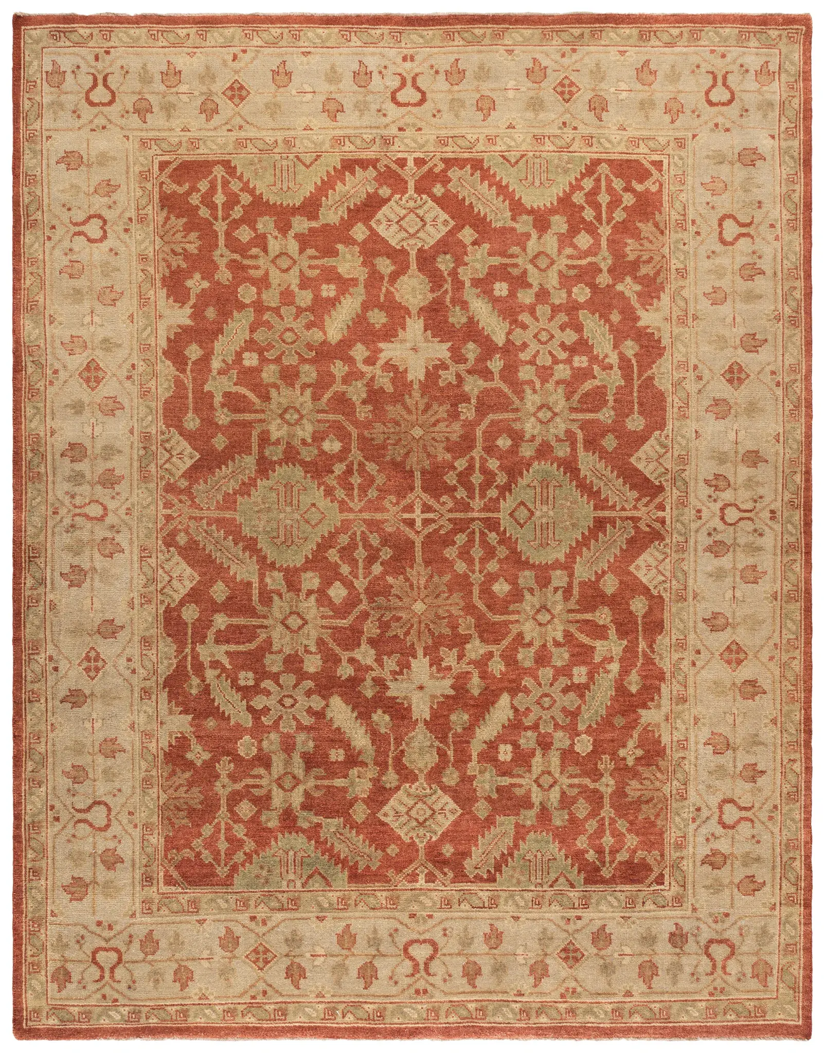 Oushak Stylized Floral Hand-Knotted Wool Rug
