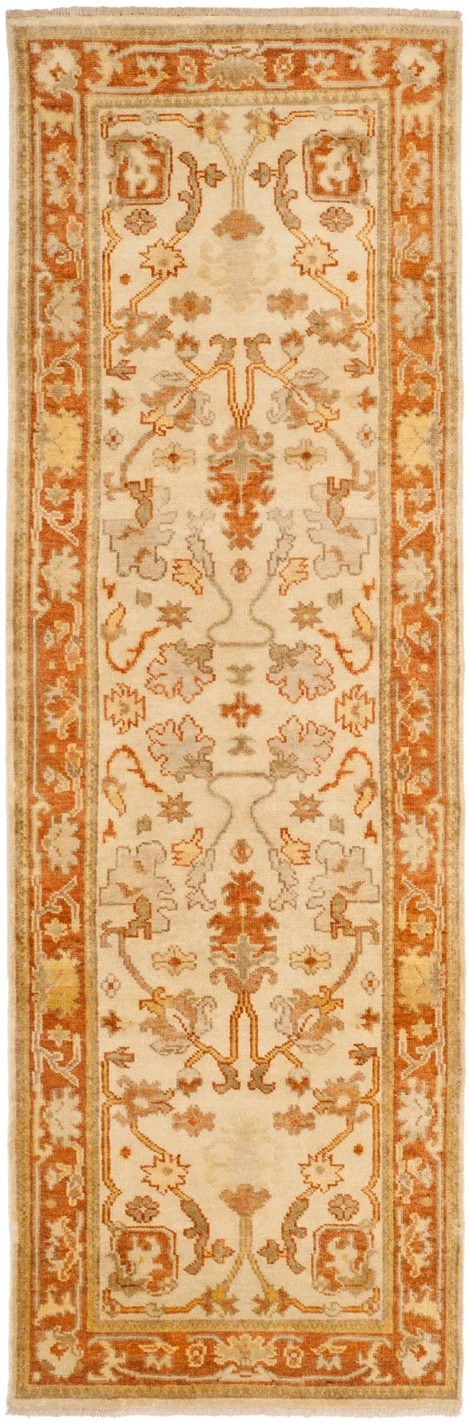 Oushak Bordered Floral Hand-Knotted Wool Rug