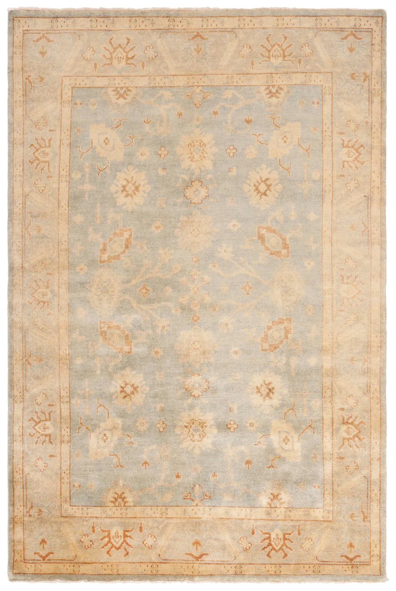 Oushak Allover Floral Hand-Knotted Wool Rug