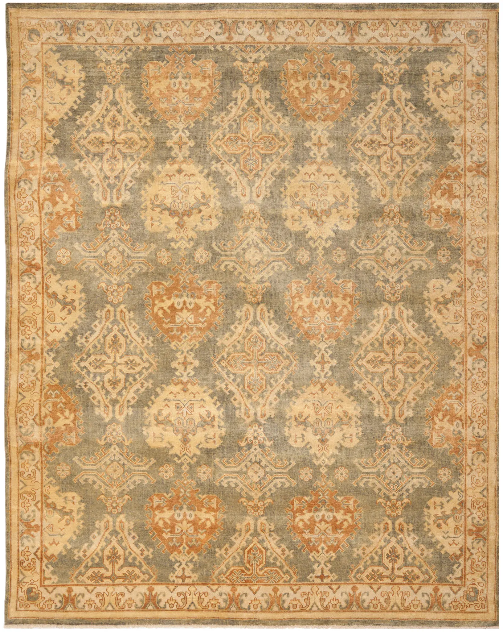 Oushak Palmette Trellis Hand-Knotted Wool Rug
