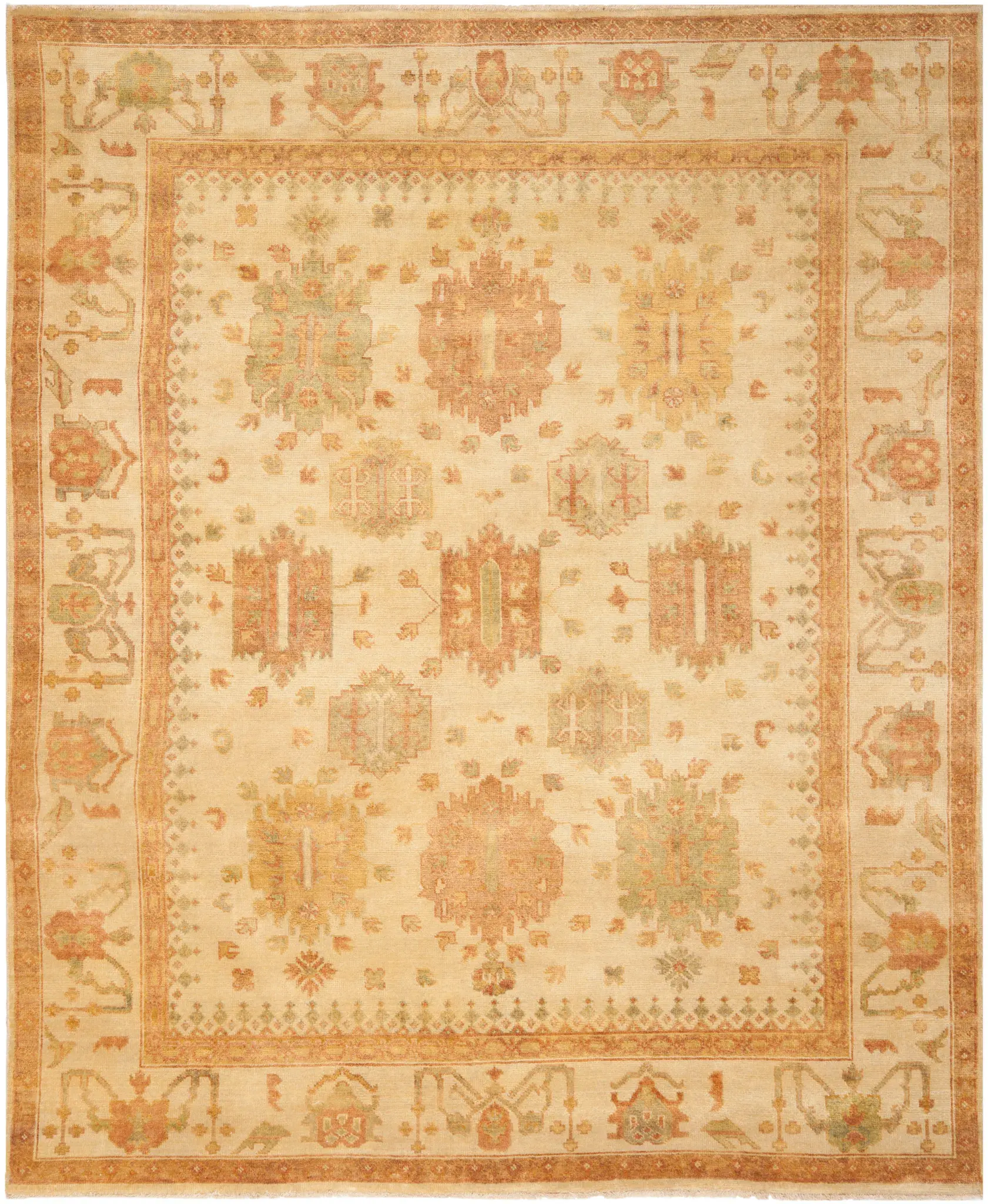 Oushak Scattered Medallion Hand-Knotted Wool Rug