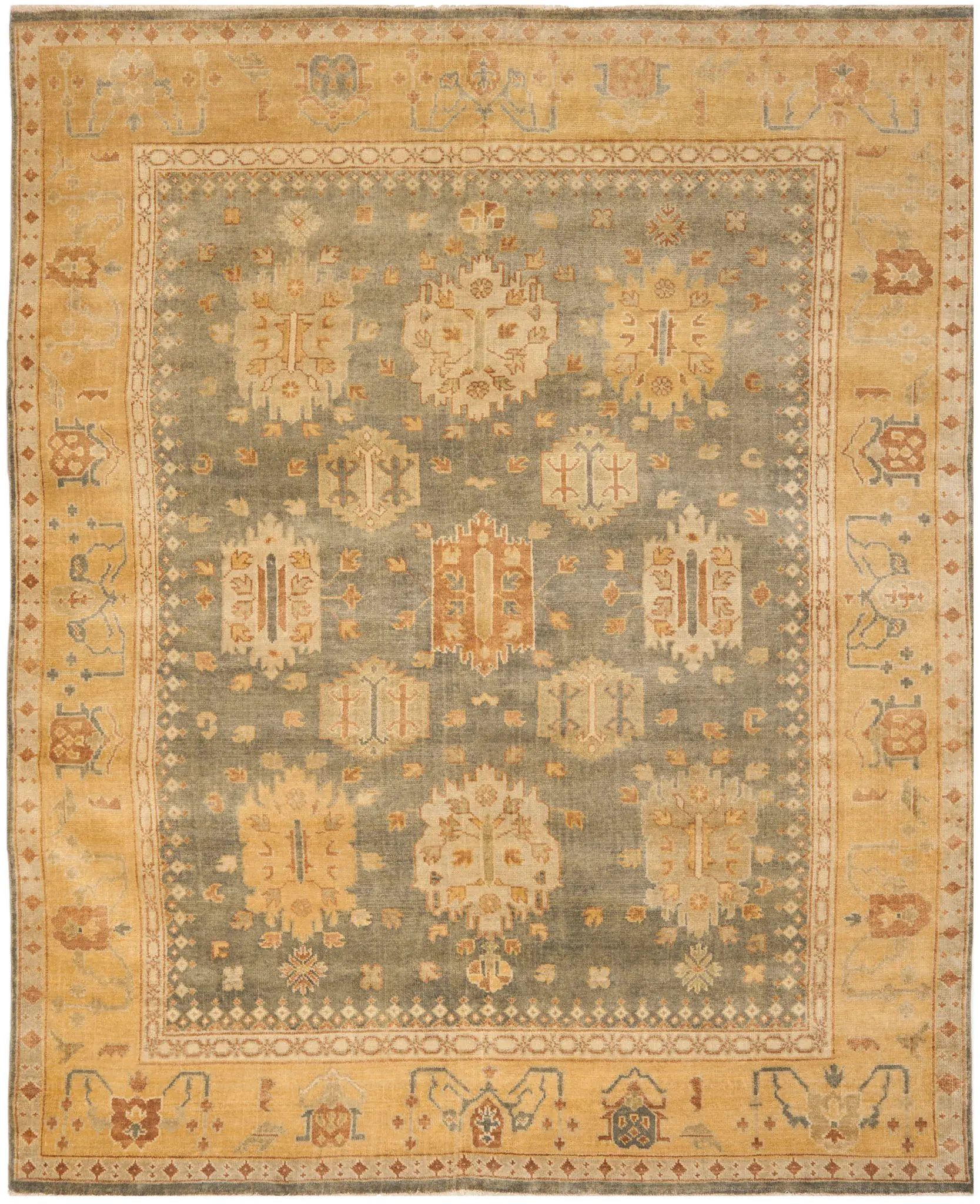 Oushak Scattered Medallion Hand-Knotted Wool Rug