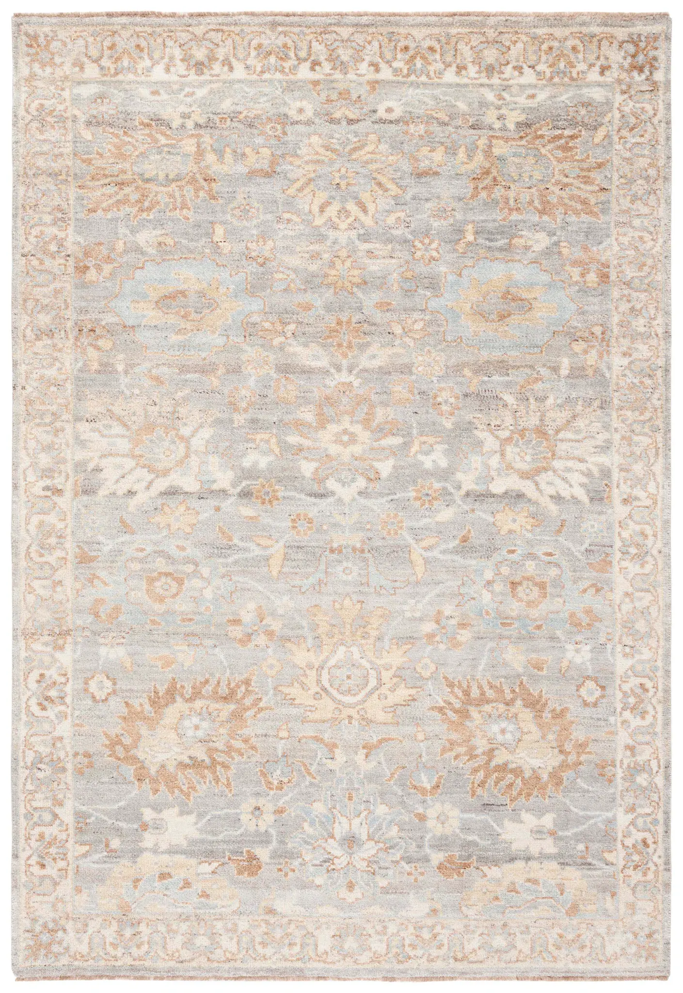 Oushak Large-Scale Floral Hand-Knotted Wool Rug