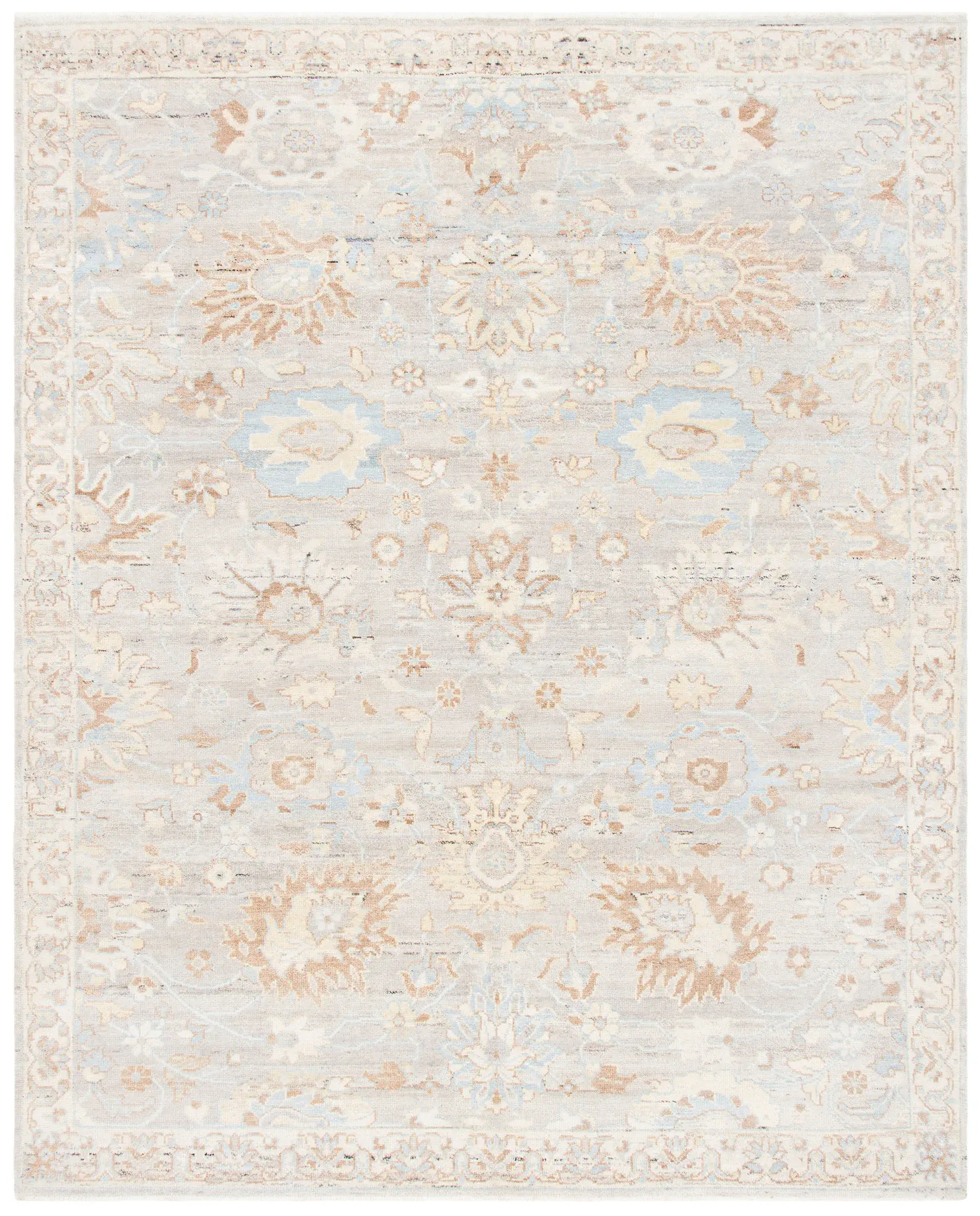 Oushak Large-Scale Floral Hand-Knotted Wool Rug