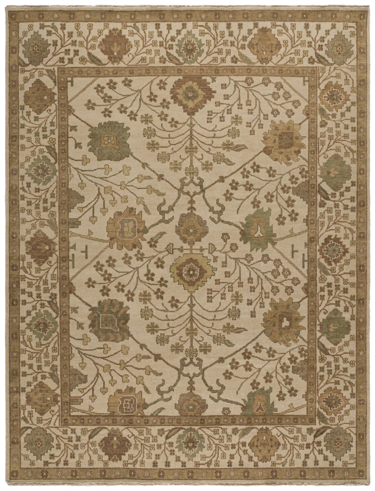 Oushak Scattered Floral Hand-Knotted Wool Rug