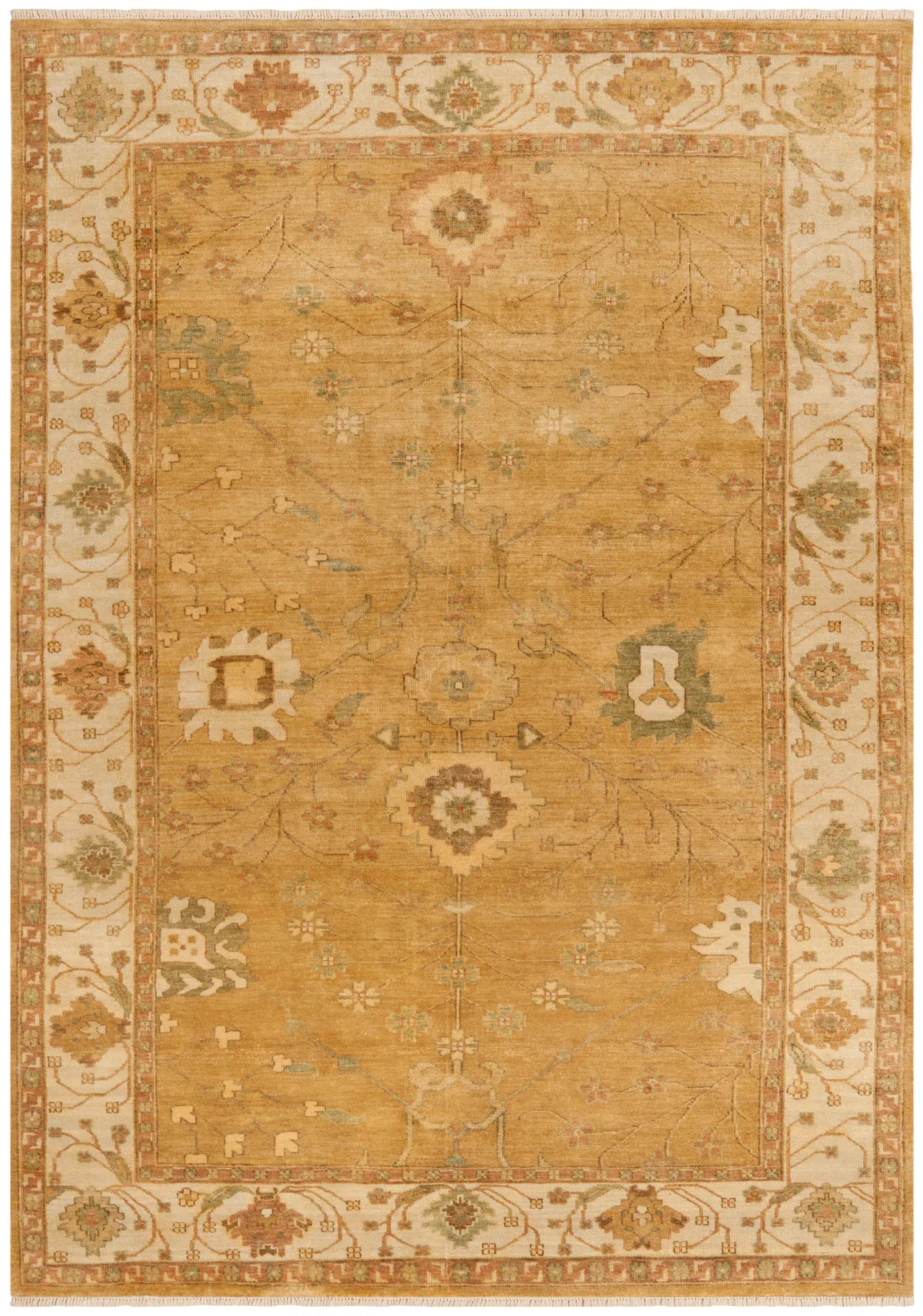 Oushak Scattered Floral Hand-Knotted Wool Rug
