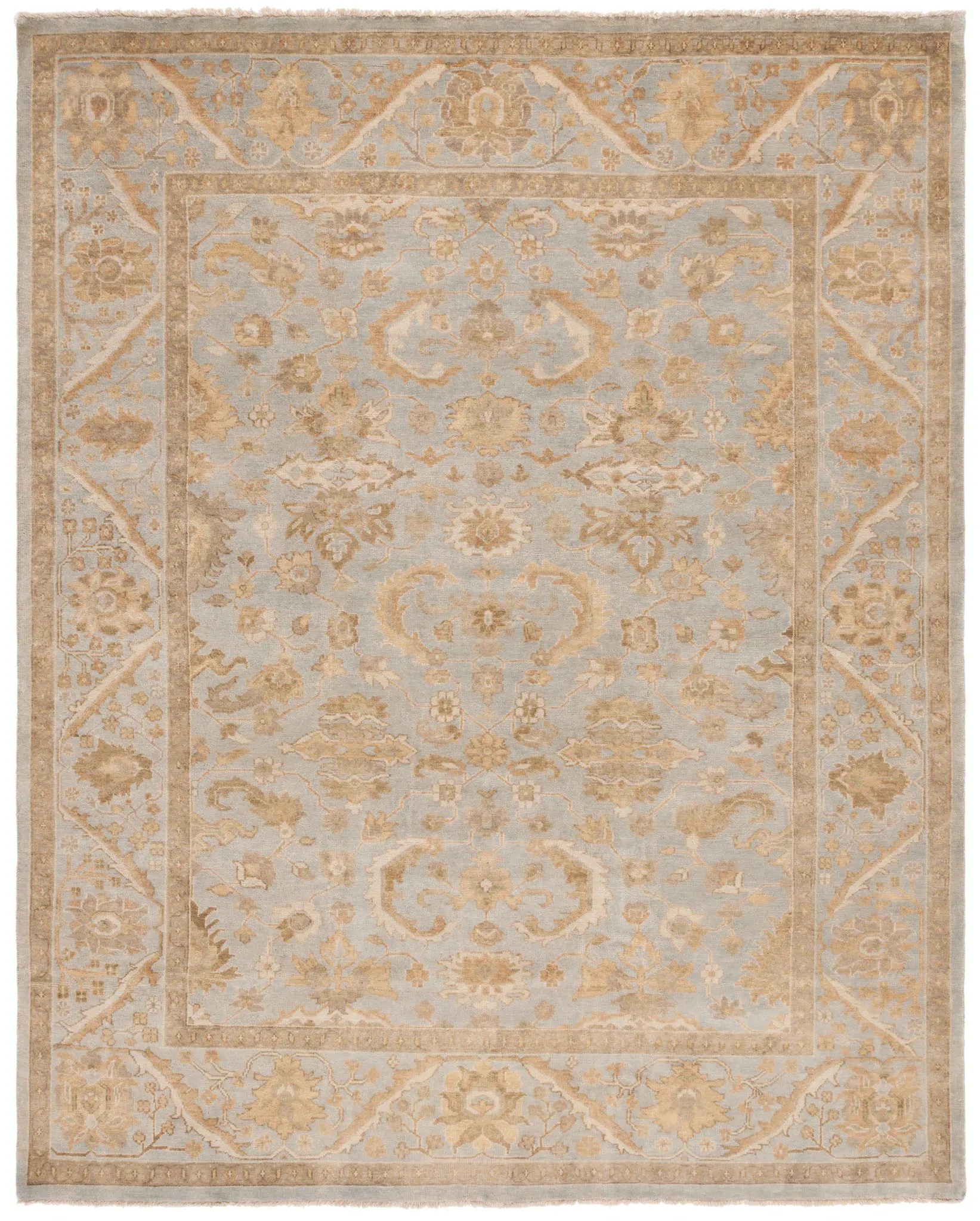 Oushak Palmette Floral Hand-Knotted Wool Rug