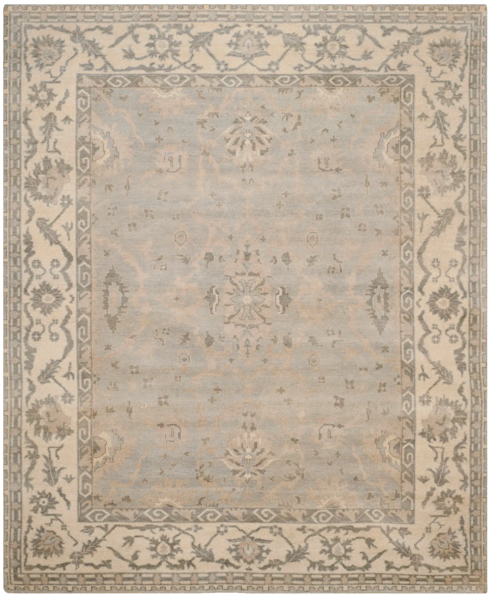 Oushak Vine Bordered Hand-Knotted Wool Rug
