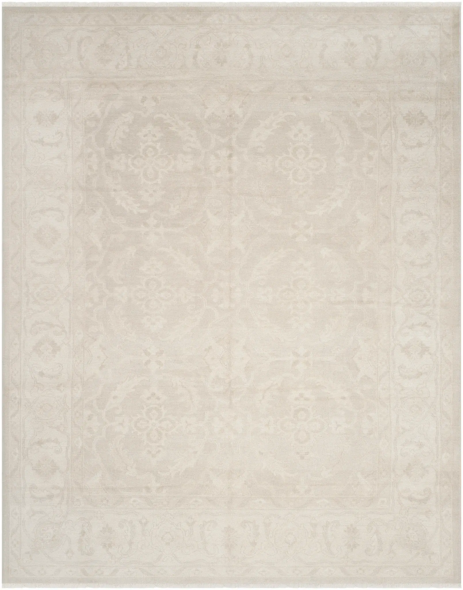 Oushak Damask Floral Hand-Knotted Wool Rug