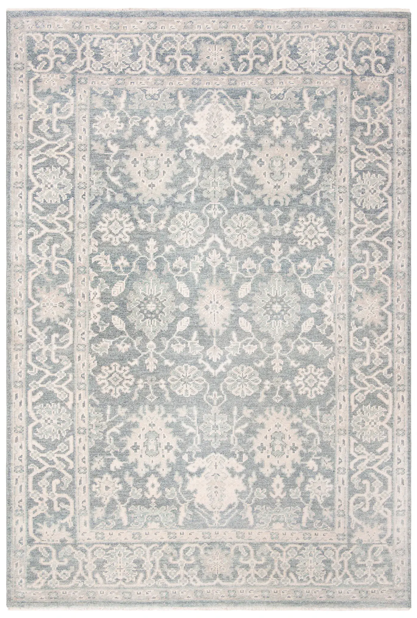 Oushak Floral Border Hand-Knotted Wool Rug