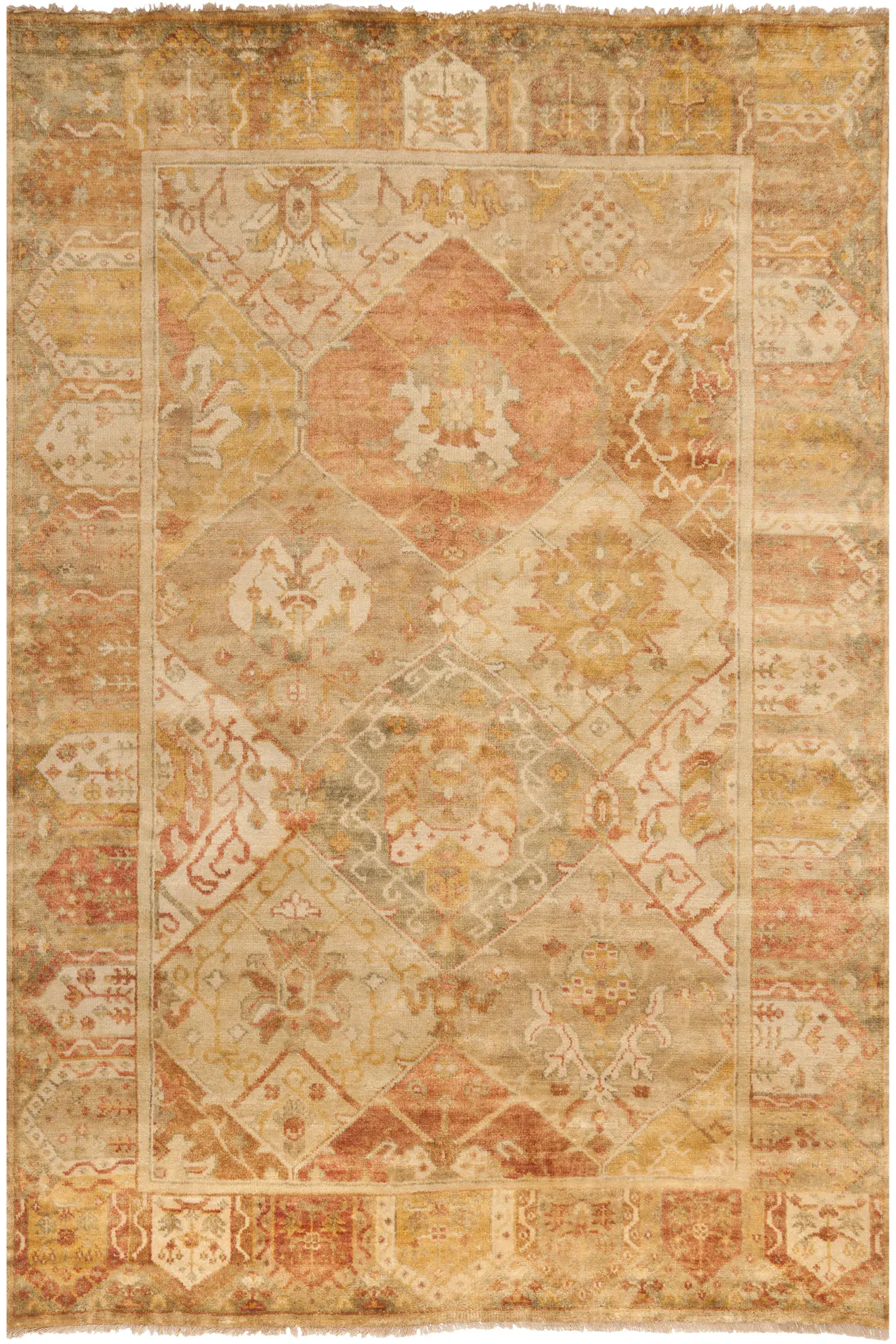 Oushak Diamond Lattice Hand-Knotted Wool Rug