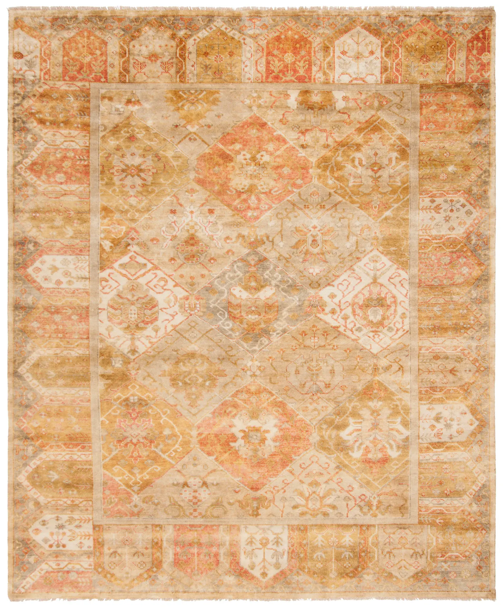 Oushak Diamond Lattice Hand-Knotted Wool Rug