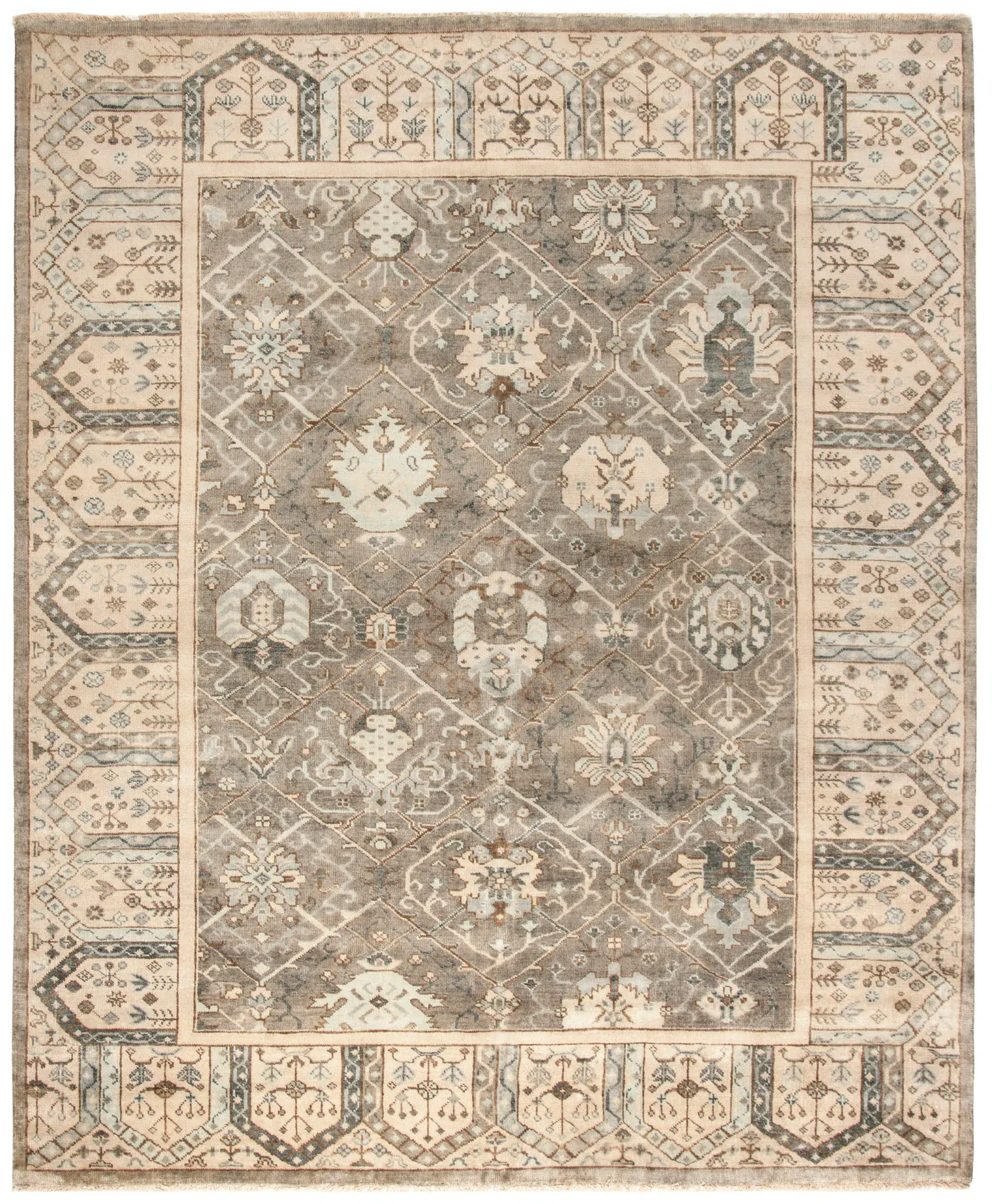 Oushak Diamond Lattice Hand-Knotted Wool Rug